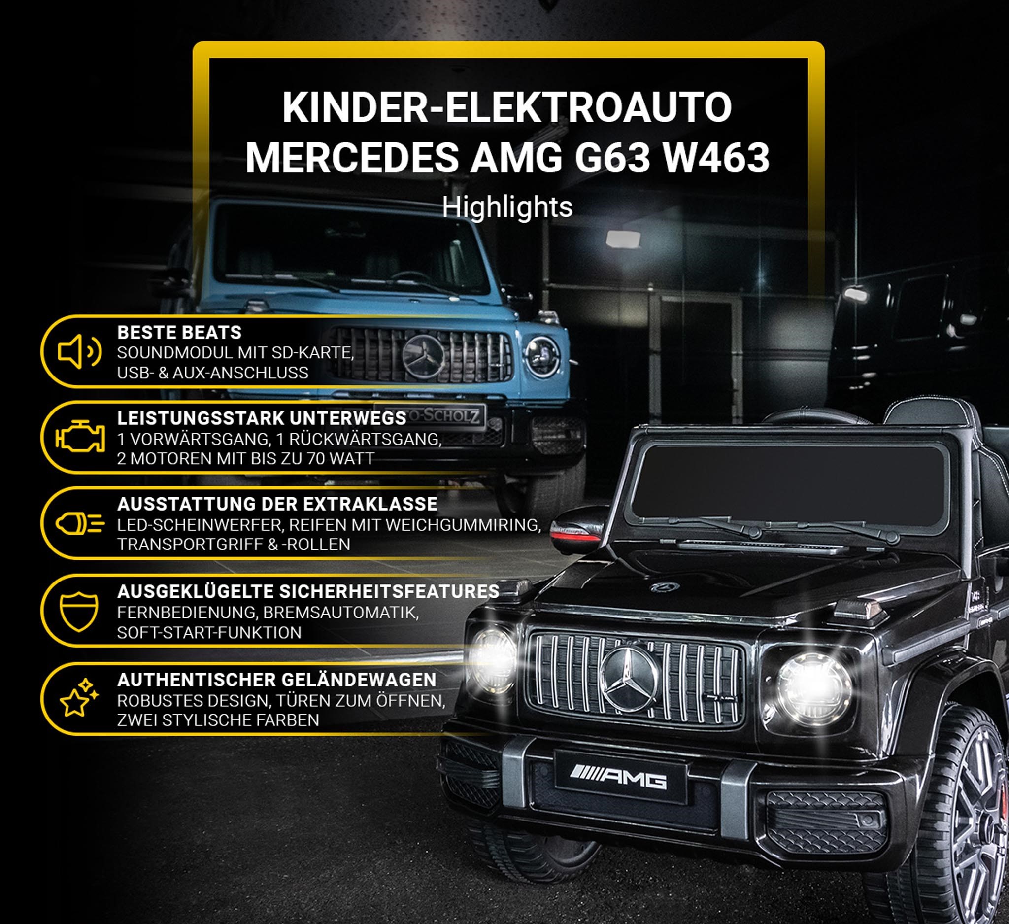 Kinder Elektroauto Mercedes AMG G63 W 463 Lizenziert Schwarz – Bild 2