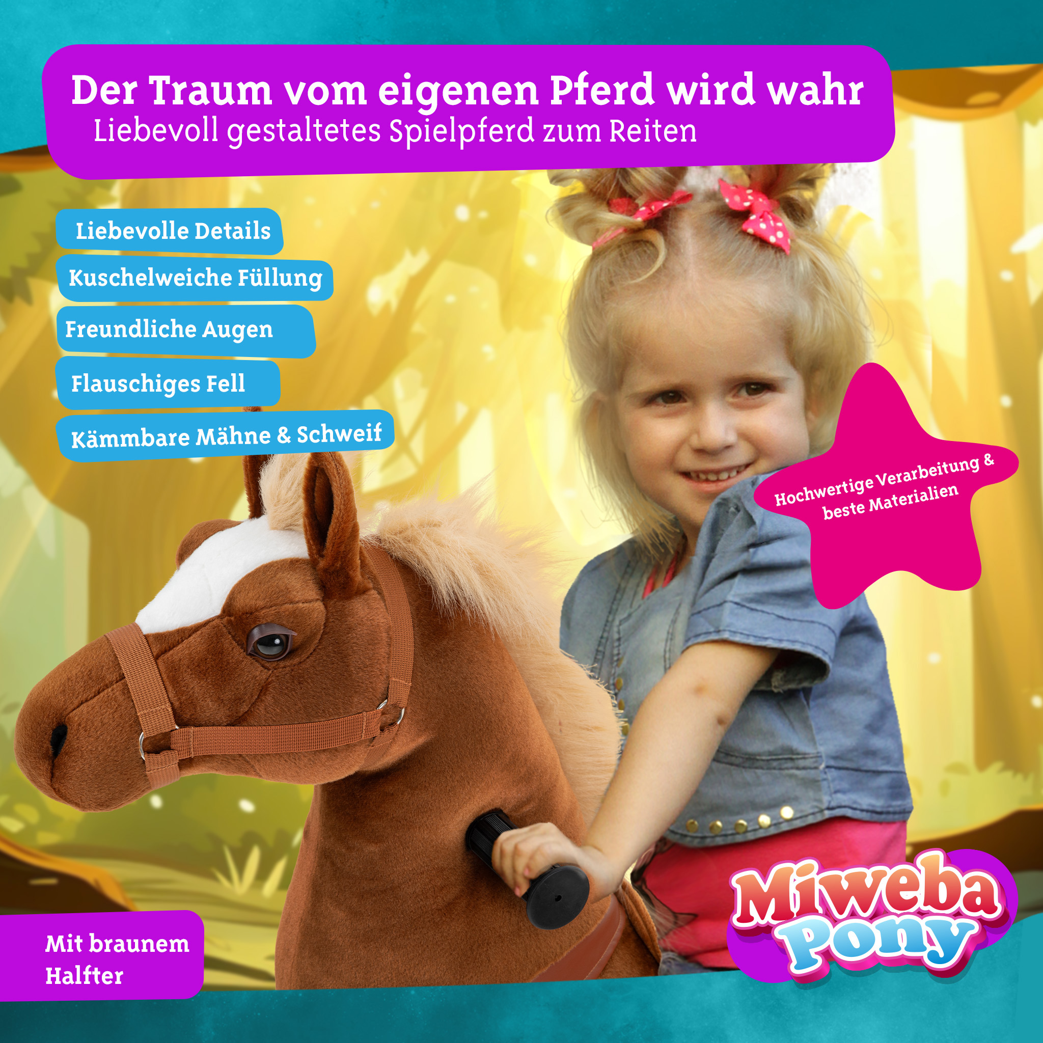 Pony Amadeus, Medium, Spielpferd zum Reiten, 4-8 Jahre, integrierte Lenkung – Bild 18