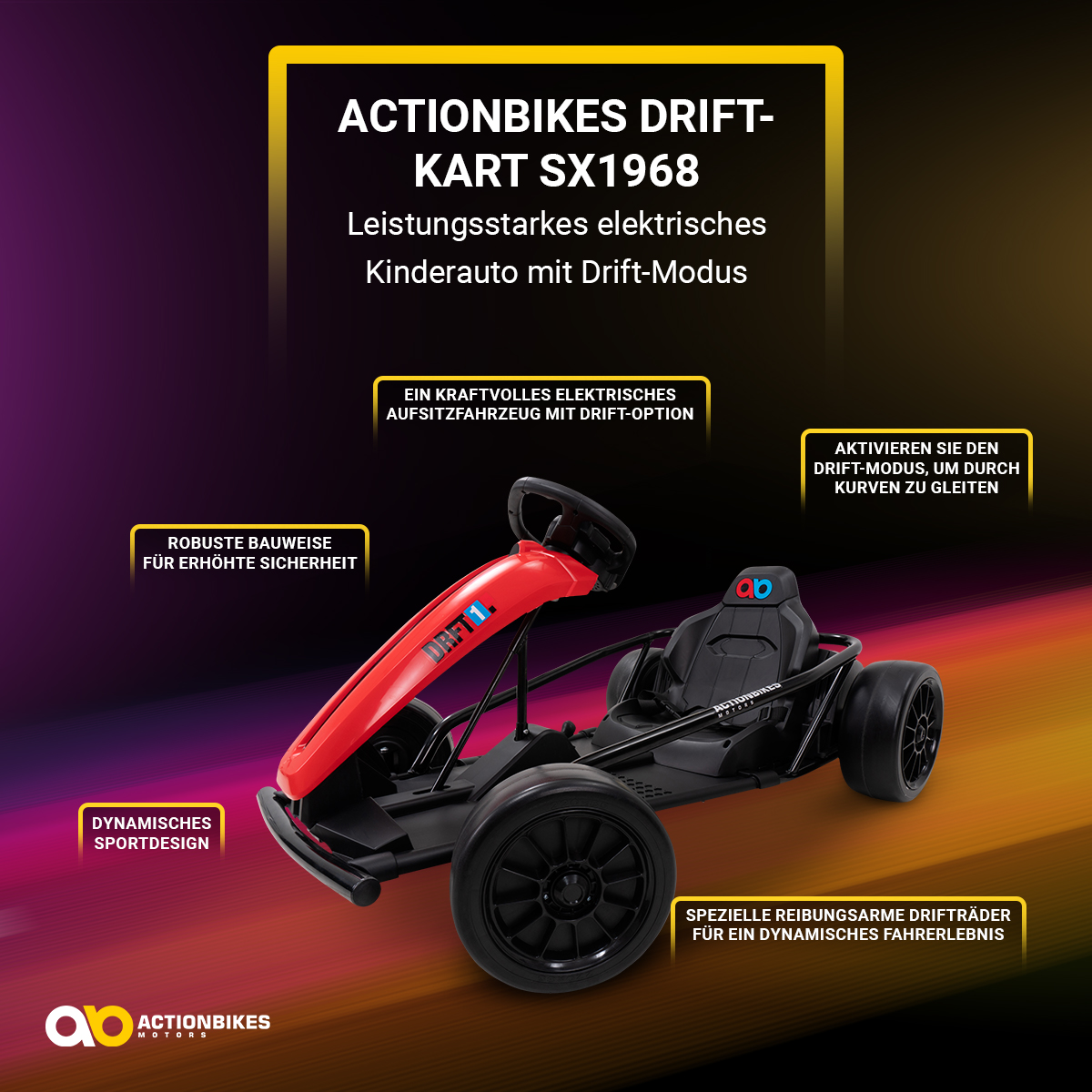 Drift-Kart SX1968, Drift-Scooter Go-Kart 700 Watt, EVA-Weichgummireifen vorne, Bremsautomatik – Bild 4