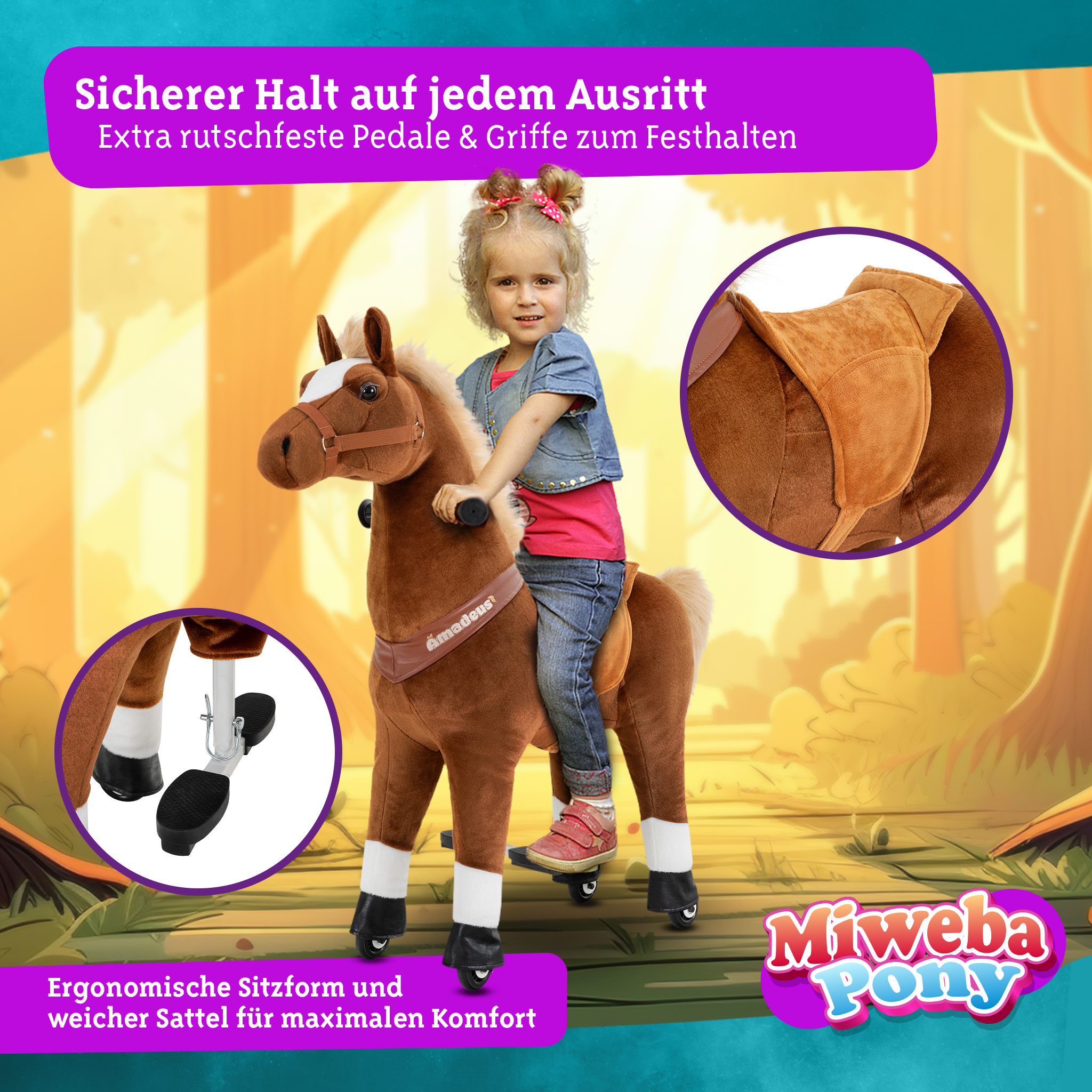 Pony Amadeus, Medium, Spielpferd zum Reiten, 4-8 Jahre, integrierte Lenkung – Bild 17