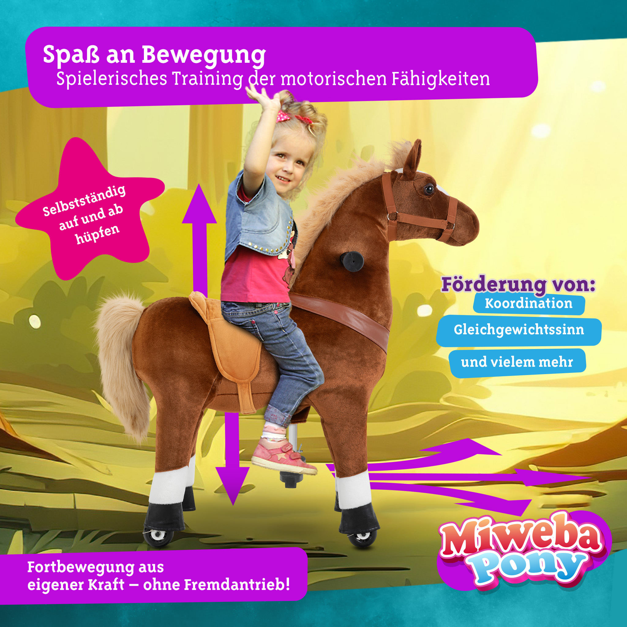 Pony Amadeus, Medium, Spielpferd zum Reiten, 4-8 Jahre, integrierte Lenkung – Bild 16