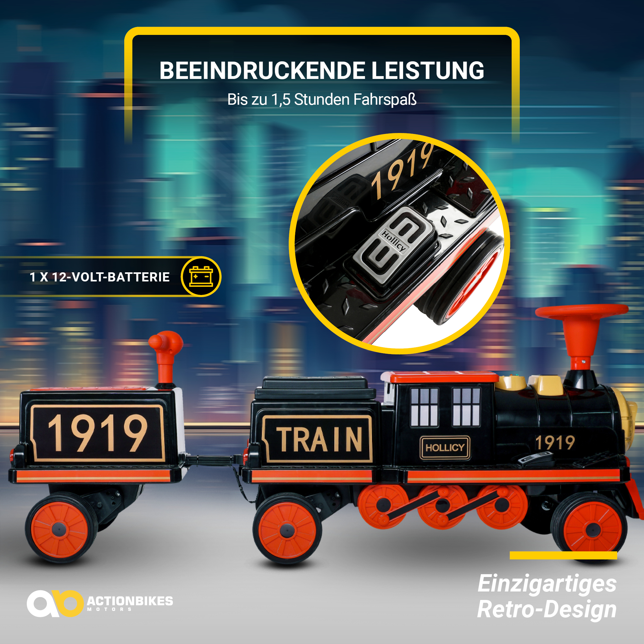 Kinder-Elektrozug mit Anhänger, elektrische Eisenbahn, 3 Sitzplätze, 5 km/h, Soft-Start, 180 Watt – Bild 14