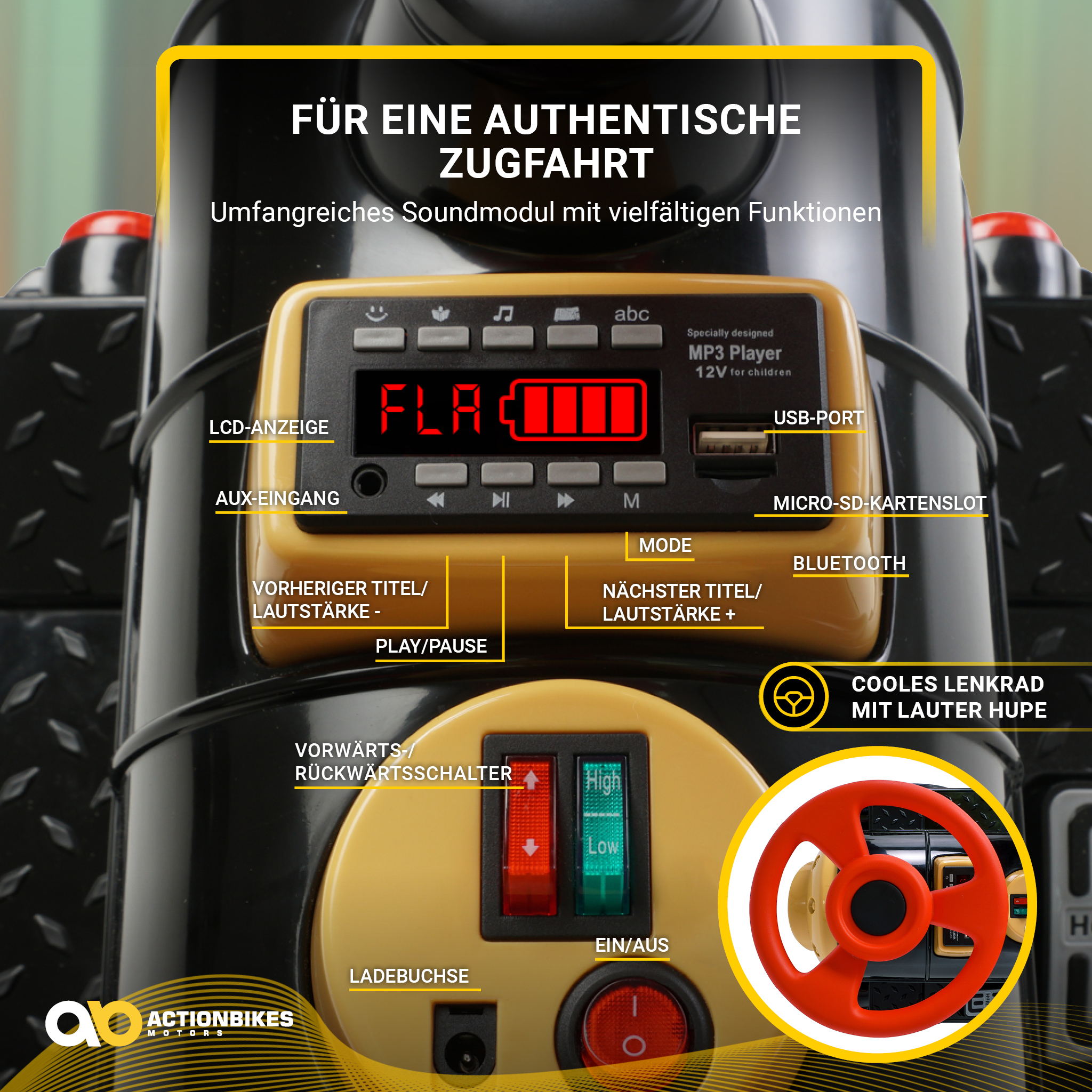 Kinder-Elektrozug mit Anhänger, elektrische Eisenbahn, 3 Sitzplätze, 5 km/h, Soft-Start, 180 Watt – Bild 13