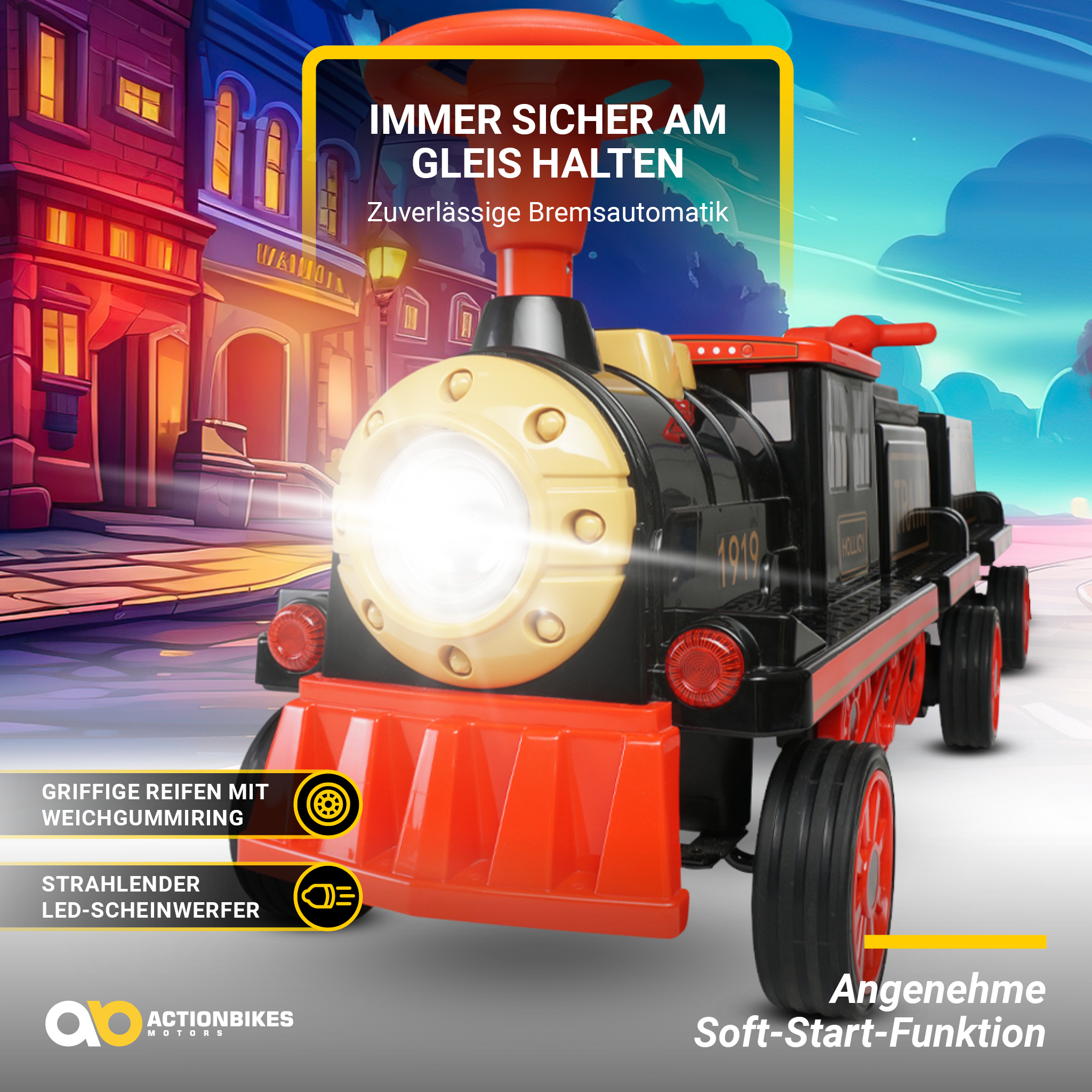 Kinder-Elektrozug mit Anhänger, elektrische Eisenbahn, 3 Sitzplätze, 5 km/h, Soft-Start, 180 Watt – Bild 12