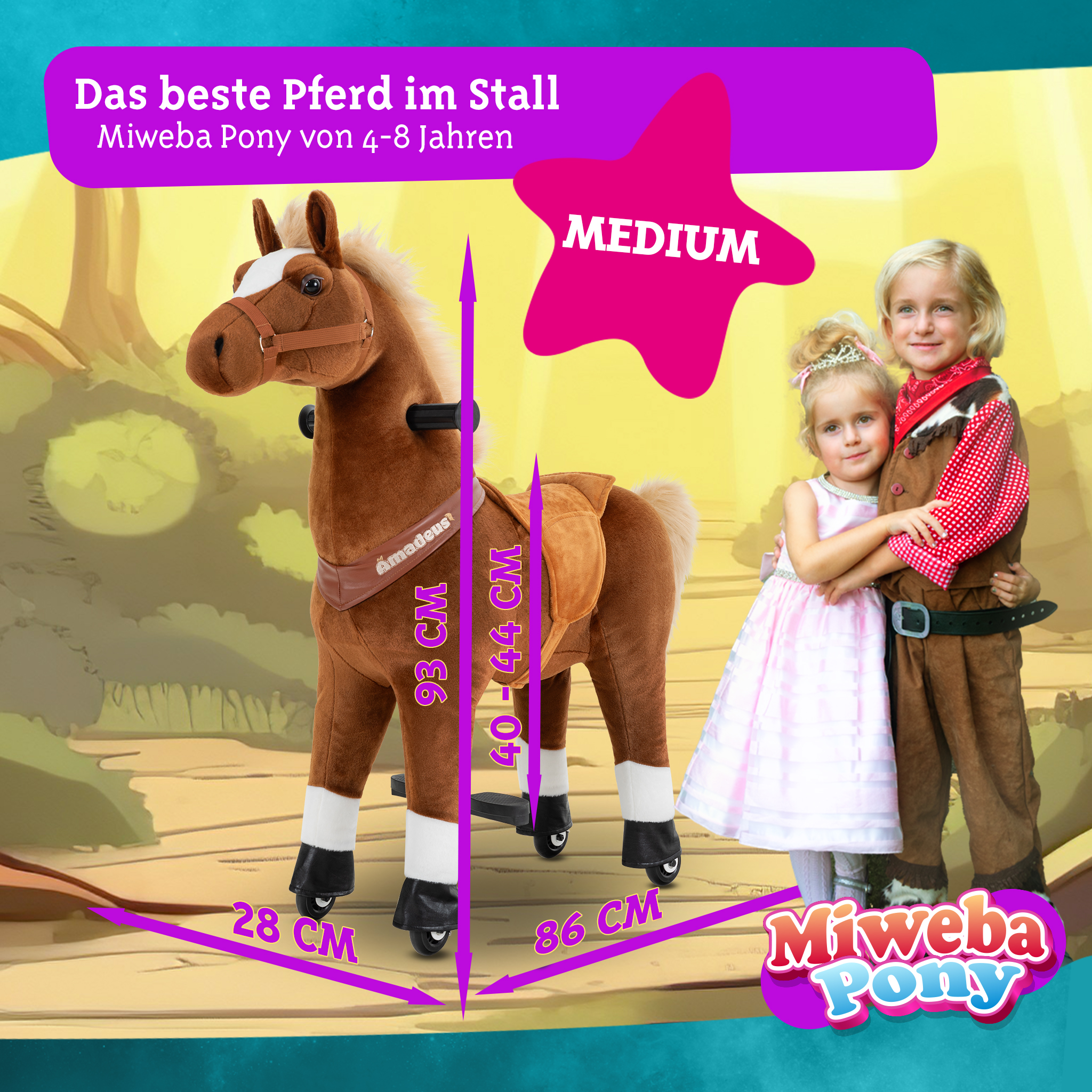 Pony Amadeus, Medium, Spielpferd zum Reiten, 4-8 Jahre, integrierte Lenkung – Bild 13