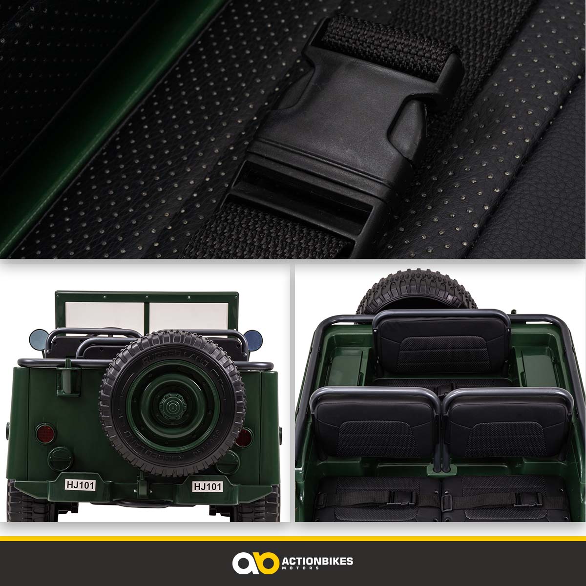 Jeep Willys Kinder-Elektroauto, 3 Sitze und 3 Gurte, Schaufel, Ersatzrad, Federung, Allrad 4x4, LEDs – Bild 9