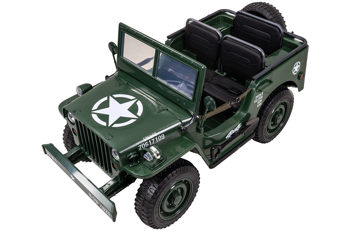 Jeep Willys Kinder-Elektroauto, 3 Sitze und 3 Gurte, Schaufel, Ersatzrad, Federung, Allrad 4x4, LEDs – Bild 13