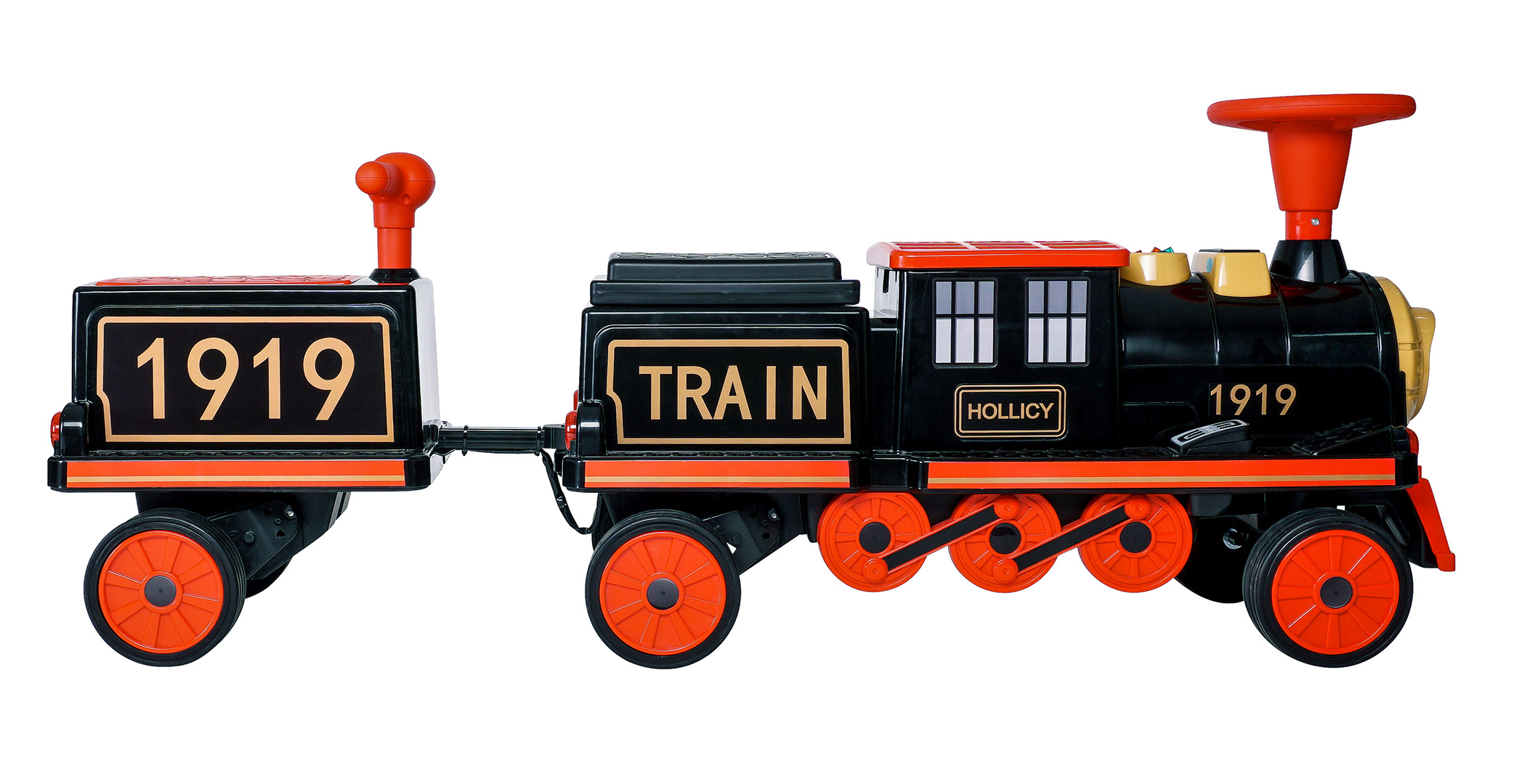 Kinder-Elektrozug mit Anhänger, elektrische Eisenbahn, 3 Sitzplätze, 5 km/h, Soft-Start, 180 Watt – Bild 8