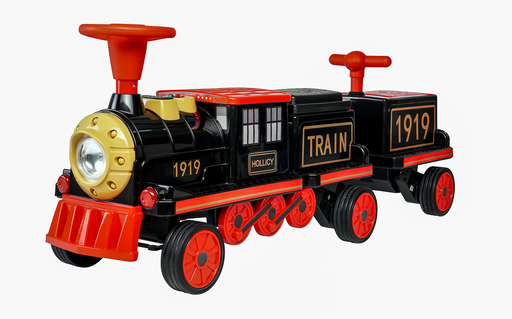 Kinder-Elektrozug mit Anhänger, elektrische Eisenbahn, 3 Sitzplätze, 5 km/h, Soft-Start, 180 Watt – Bild 9