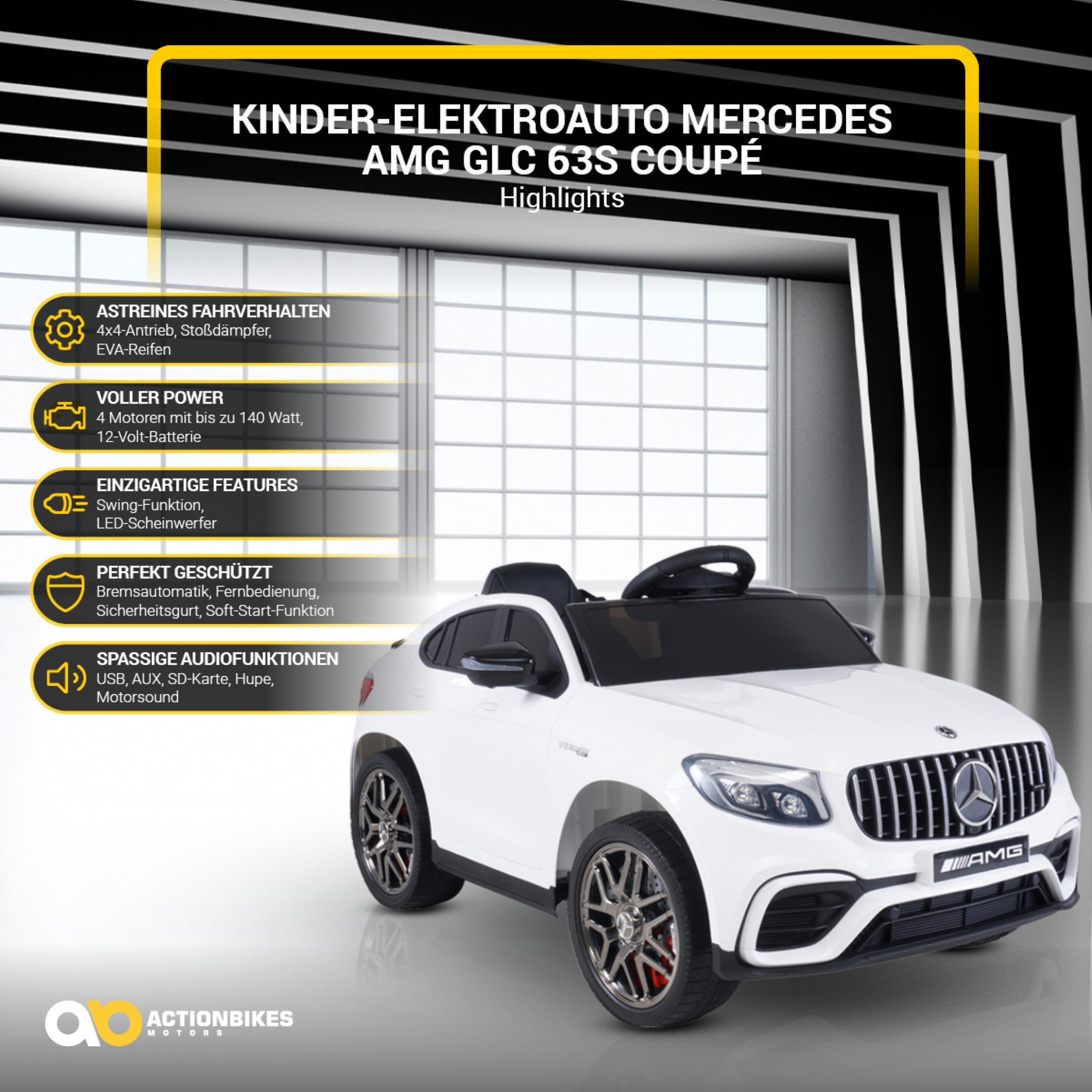 Kinder-Elektroauto Mercedes AMG GLC 63S Coupé, 4x4-Antrieb, Fernbedienung, 140 Watt, LED, EVA-Reifen – Bild 4