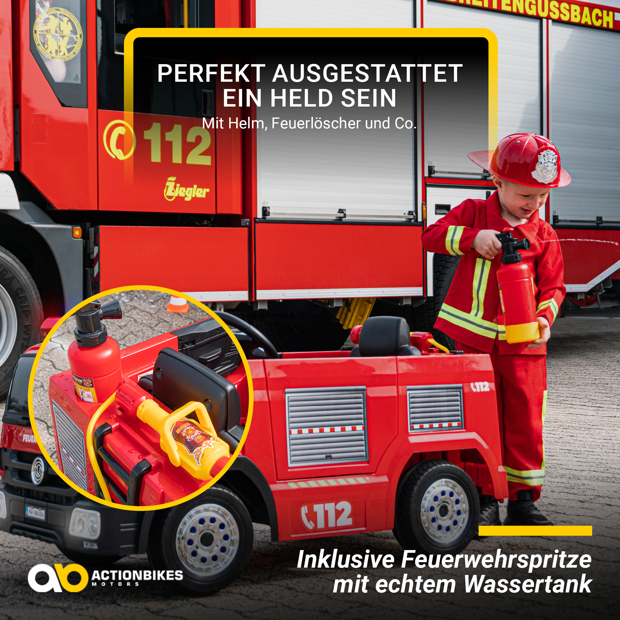 Kinder-Elektro-Feuerwehrauto SX1818, Spritze, Sirene, Blaulicht, 70 Watt, Servolenkung, Bluetooth – Bild 22