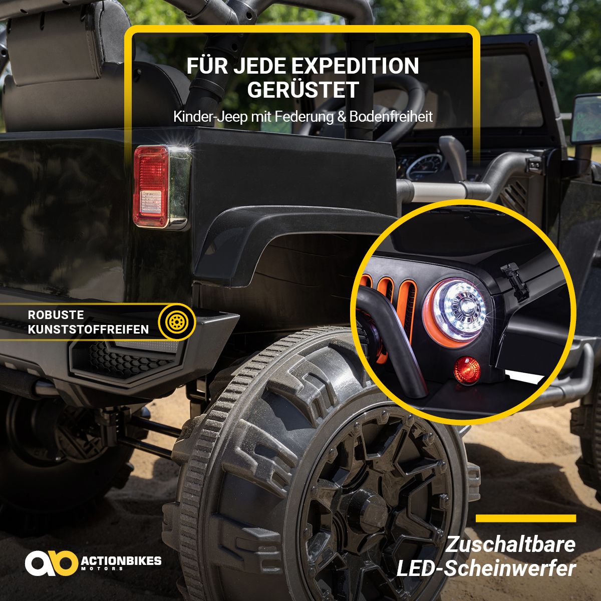 Kinder-Elektroauto Offroad Jeep Adventure, 70 Watt, Fernbedienung, LED, Bremsautomatik, Stossdämpfer – Bild 8