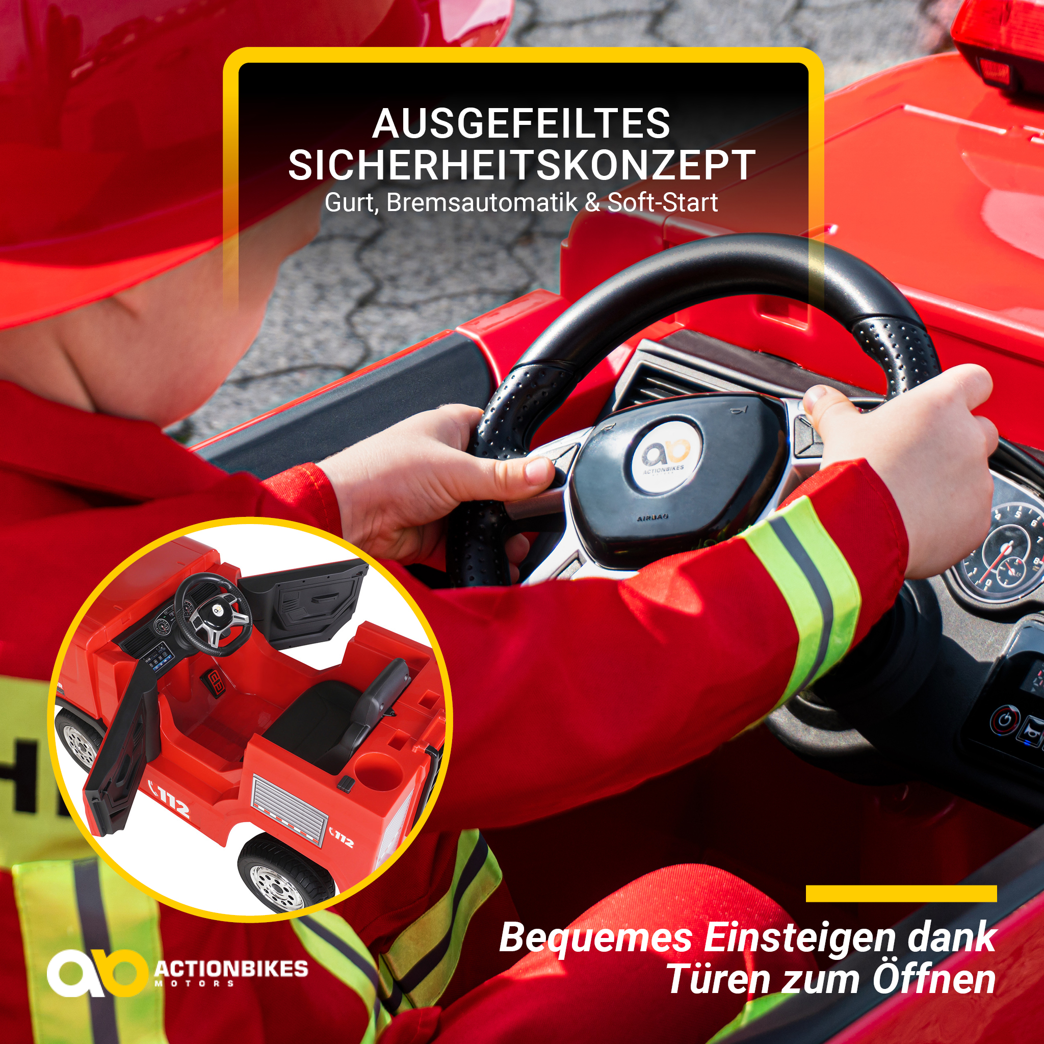 Kinder-Elektro-Feuerwehrauto SX1818, Spritze, Sirene, Blaulicht, 70 Watt, Servolenkung, Bluetooth – Bild 20