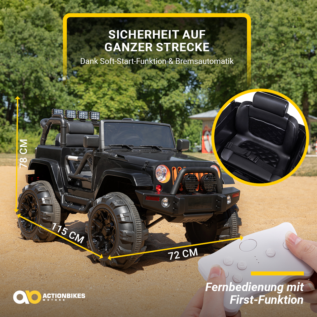 Kinder-Elektroauto Offroad Jeep Adventure, 70 Watt, Fernbedienung, LED, Bremsautomatik, Stossdämpfer – Bild 12