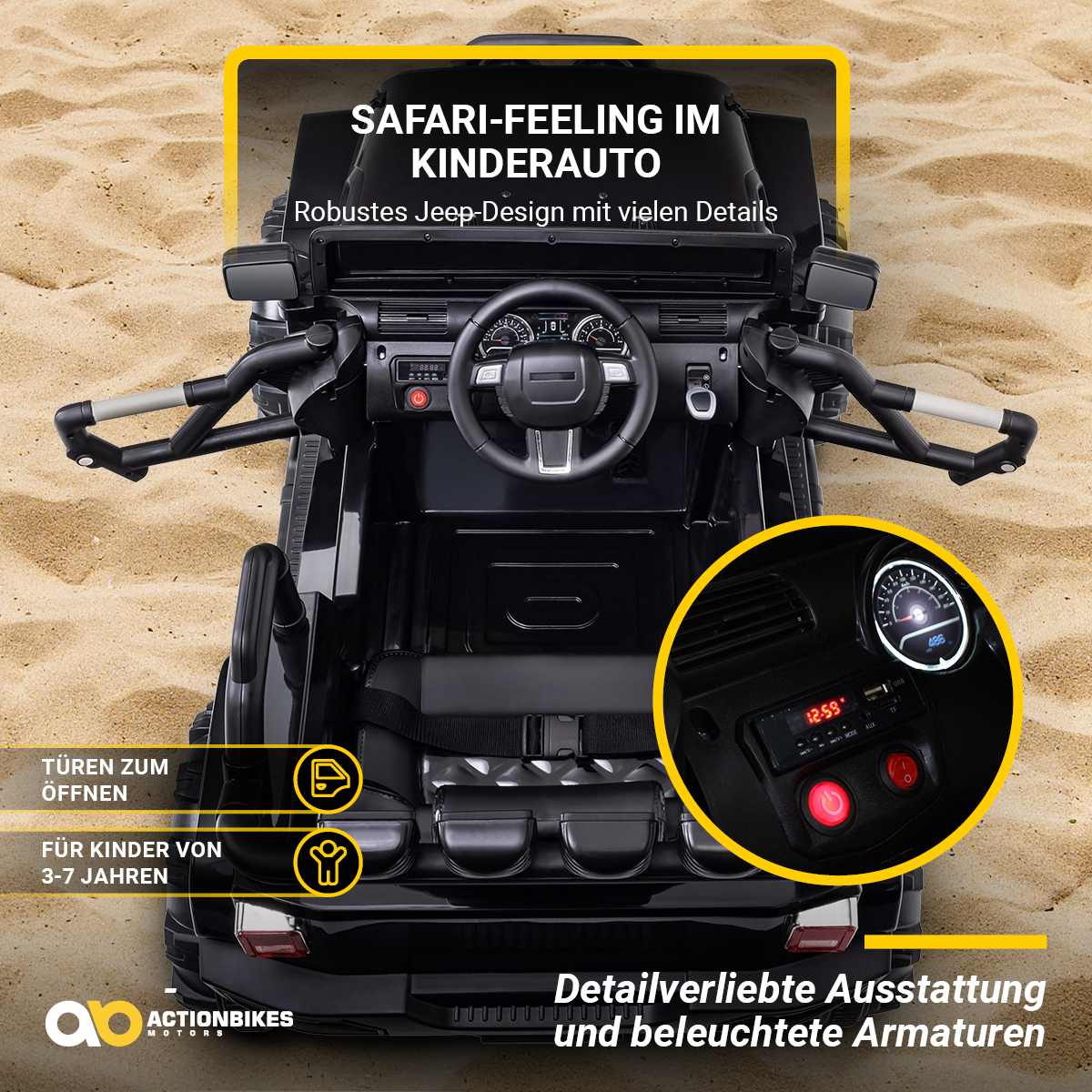 Kinder-Elektroauto Offroad Jeep Adventure, 70 Watt, Fernbedienung, LED, Bremsautomatik, Stossdämpfer – Bild 14
