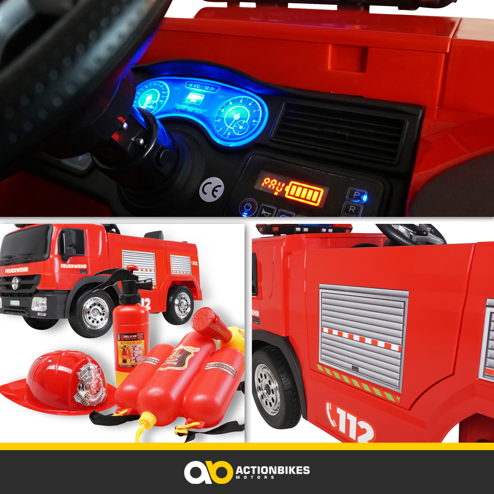 Kinder-Elektro-Feuerwehrauto SX1818, Spritze, Sirene, Blaulicht, 70 Watt, Servolenkung, Bluetooth – Bild 17