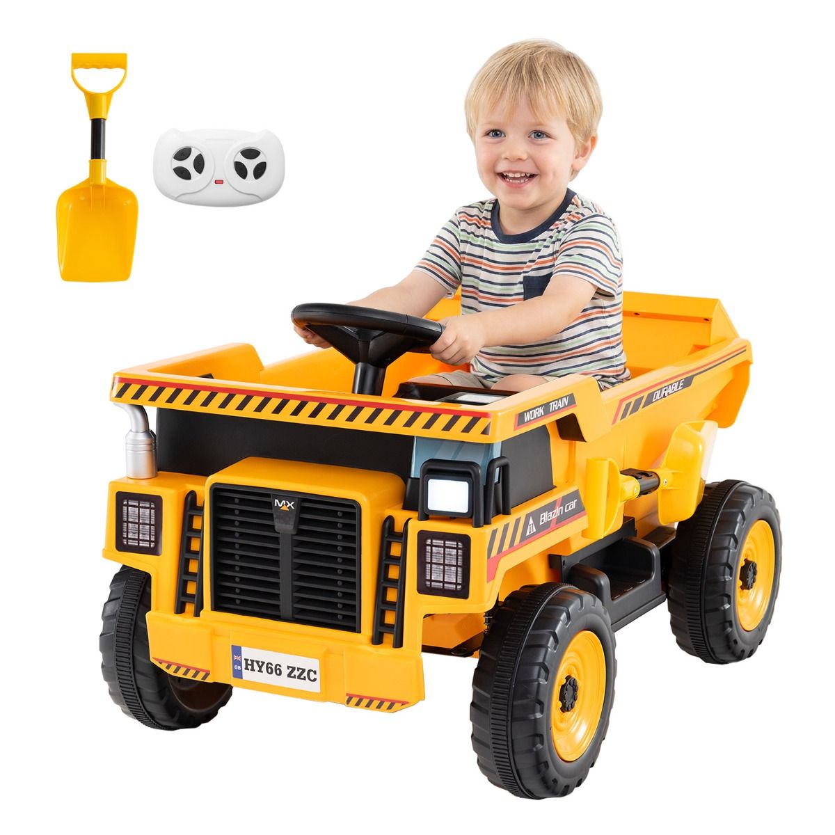 24V Kinder Elektro-Kippwagen 4-Rad Baumaschine mit Kippmulde Schaufel Fernbedienung Gelb – Bild 2