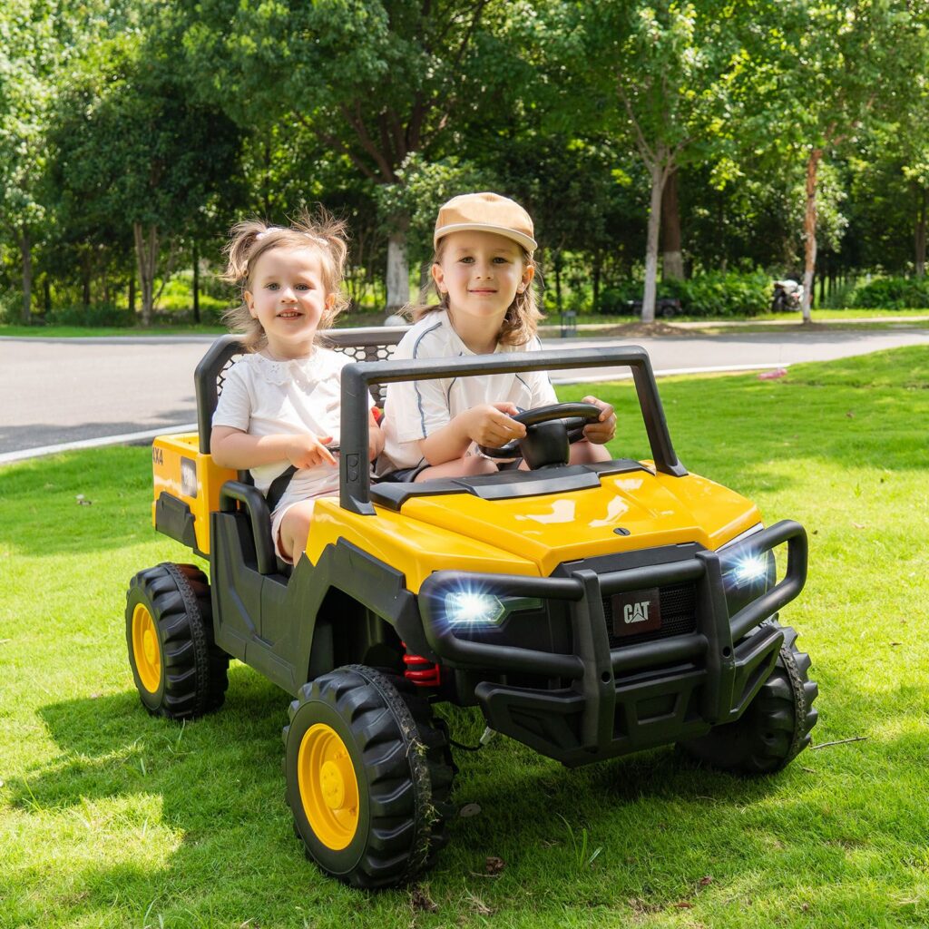 Caterpillar Elektro Auto 24V 2-Sitzer Elektrofahrzeug mit Fernbedienung & 4 x 100W Motoren Elektroauto Gelb