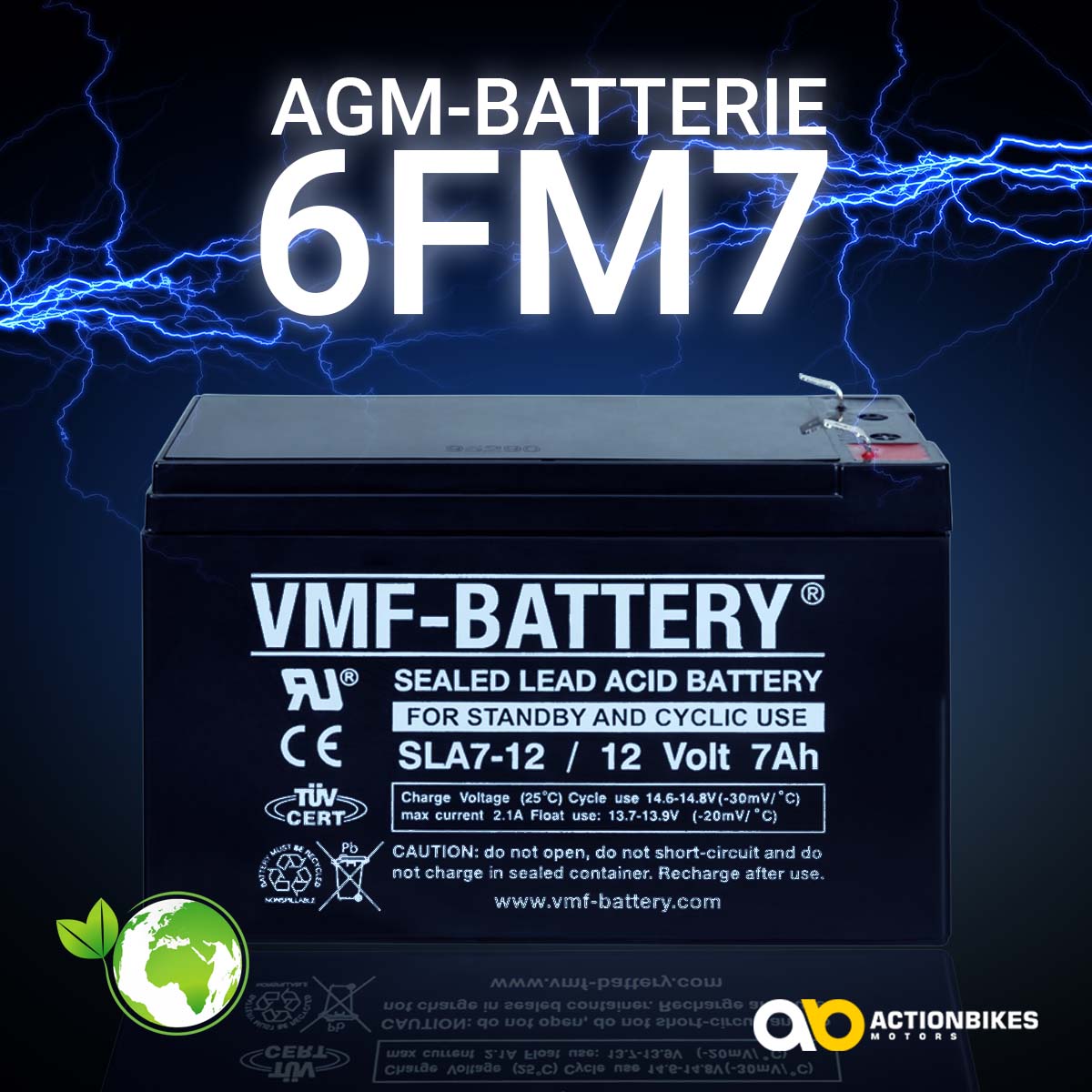 Batterie 6FM7, 12V, 7Ah, Bleiakku – Bild 2