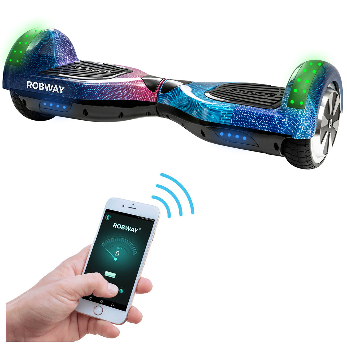 ROBWAY W1 Hoverboard für Erwachsene & Kinder, 6,5 Zoll, Self-Balance, Bluetooth, App, 700 Watt, LEDs