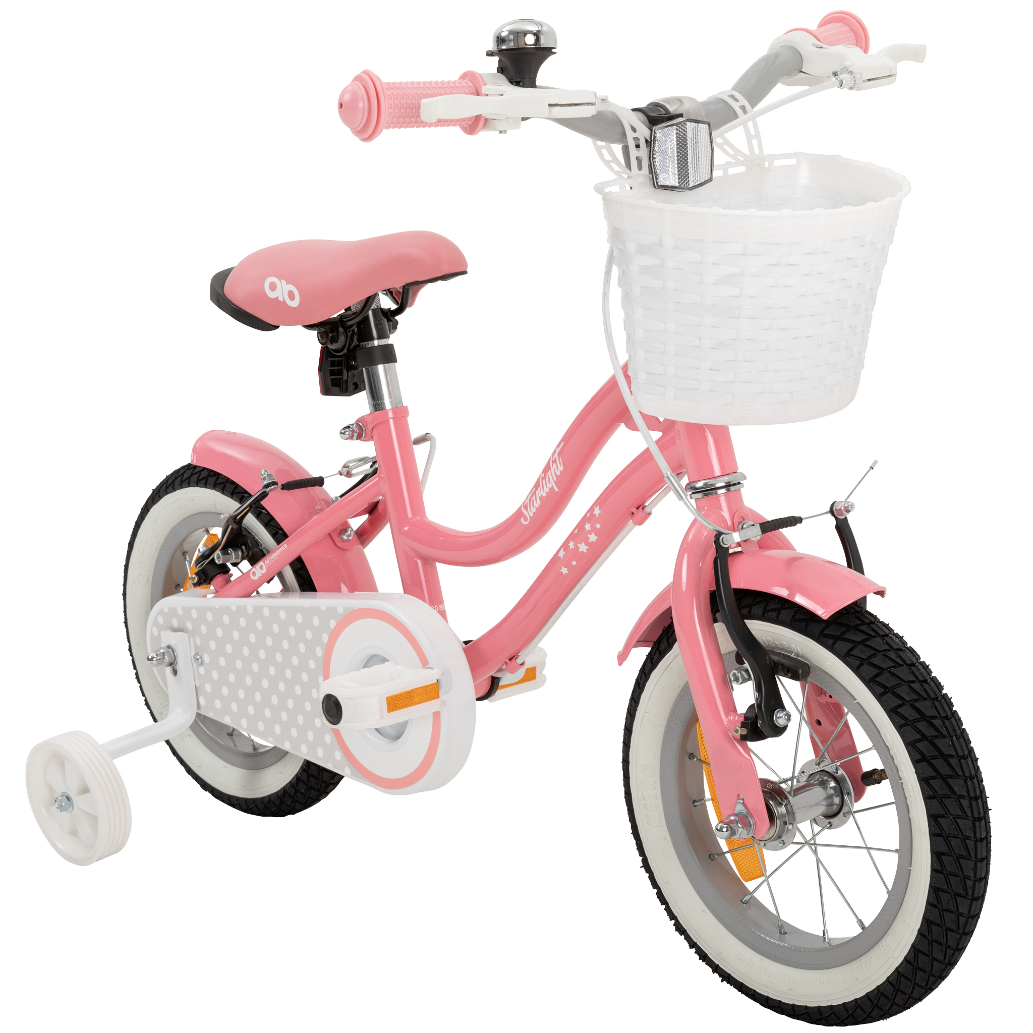 Kinderfahrrad Starlight 12 Zoll, Rosa, Stützräder, Fahrradkorb, Klingel, Kettenschutz