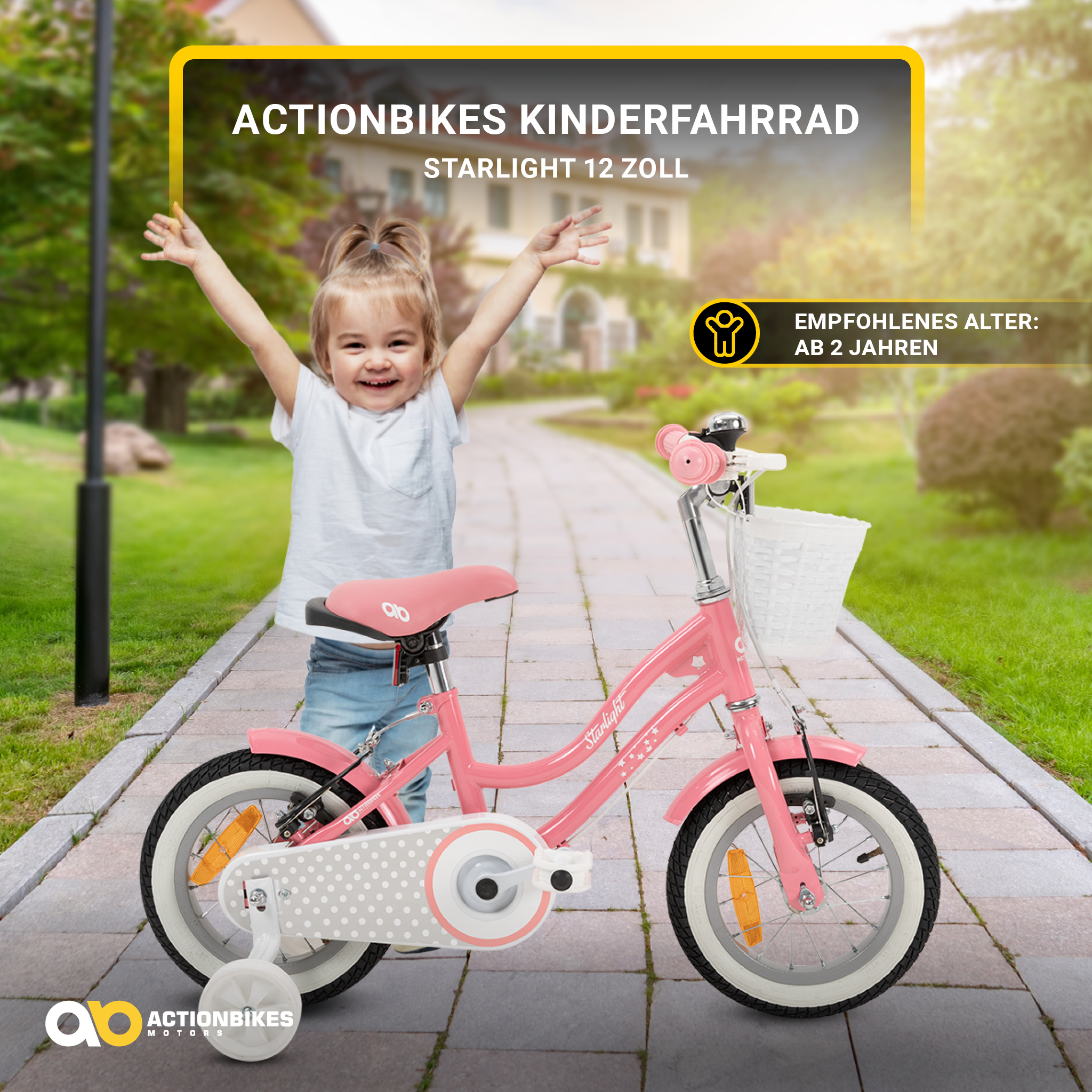 Kinderfahrrad Starlight 12 Zoll, Rosa, Stützräder, Fahrradkorb, Klingel, Kettenschutz – Bild 13