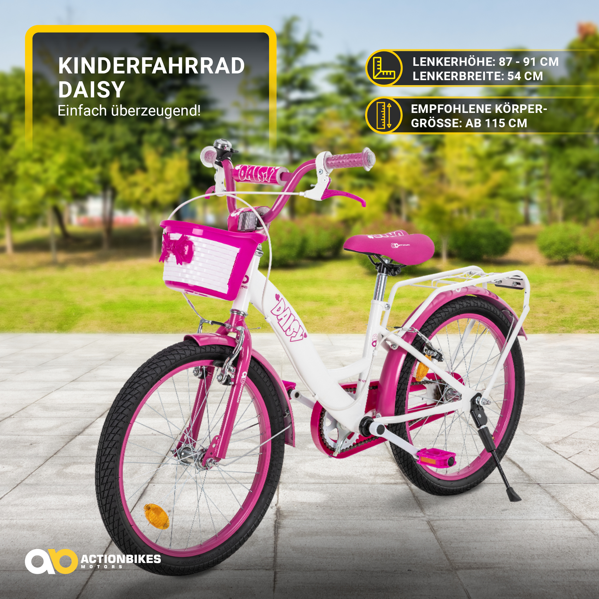 Kinderfahrrad Daisy 20 Zoll, pink, V-Brake-Bremsen, Antirutschgriffe, Kettenschutz, Korb – Bild 13
