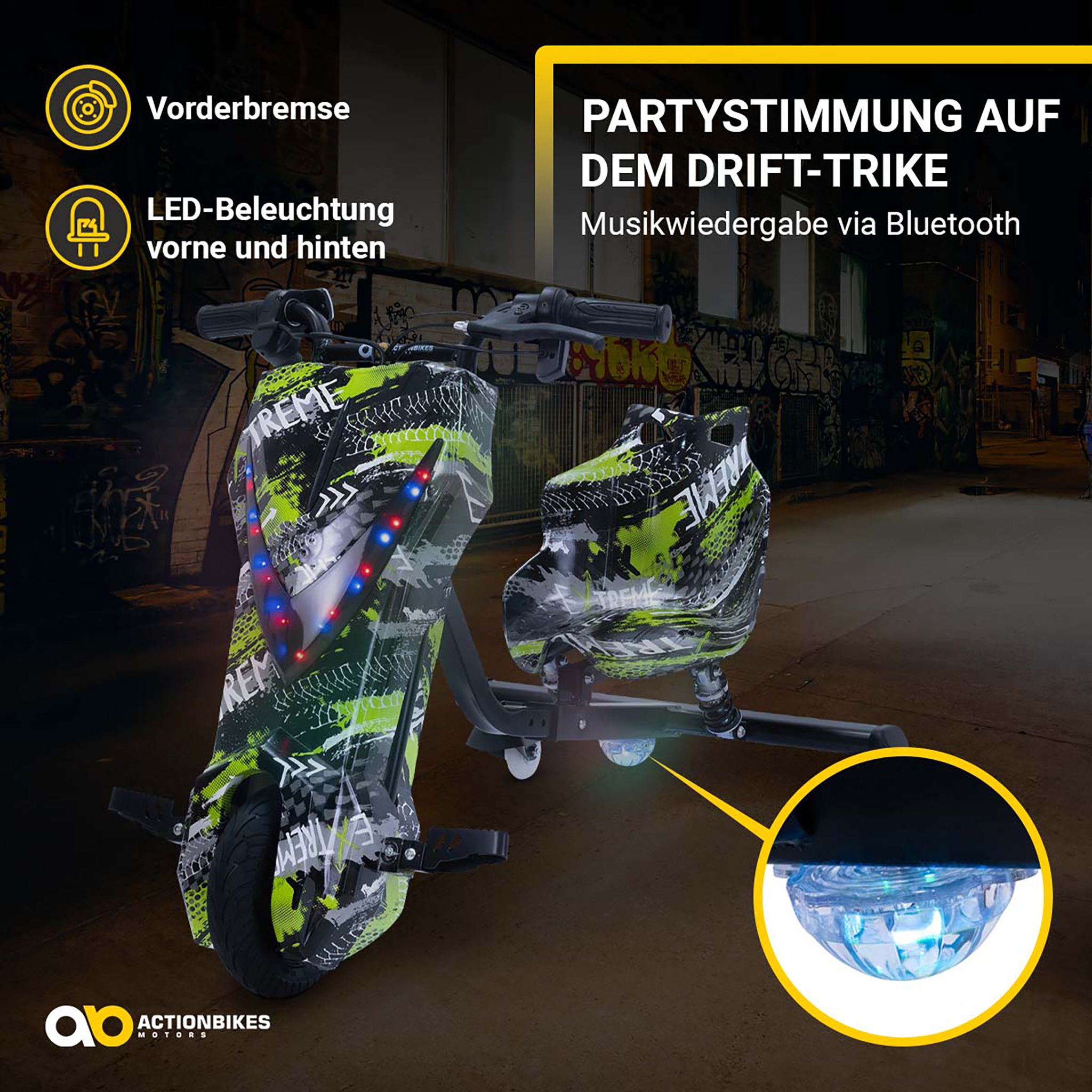 Elektro-Drift-Trike für Kinder, Drift-Scooter 2.0, bis zu 15km/h, drosselbar, Hupe, LED-Driftrollen – Bild 4