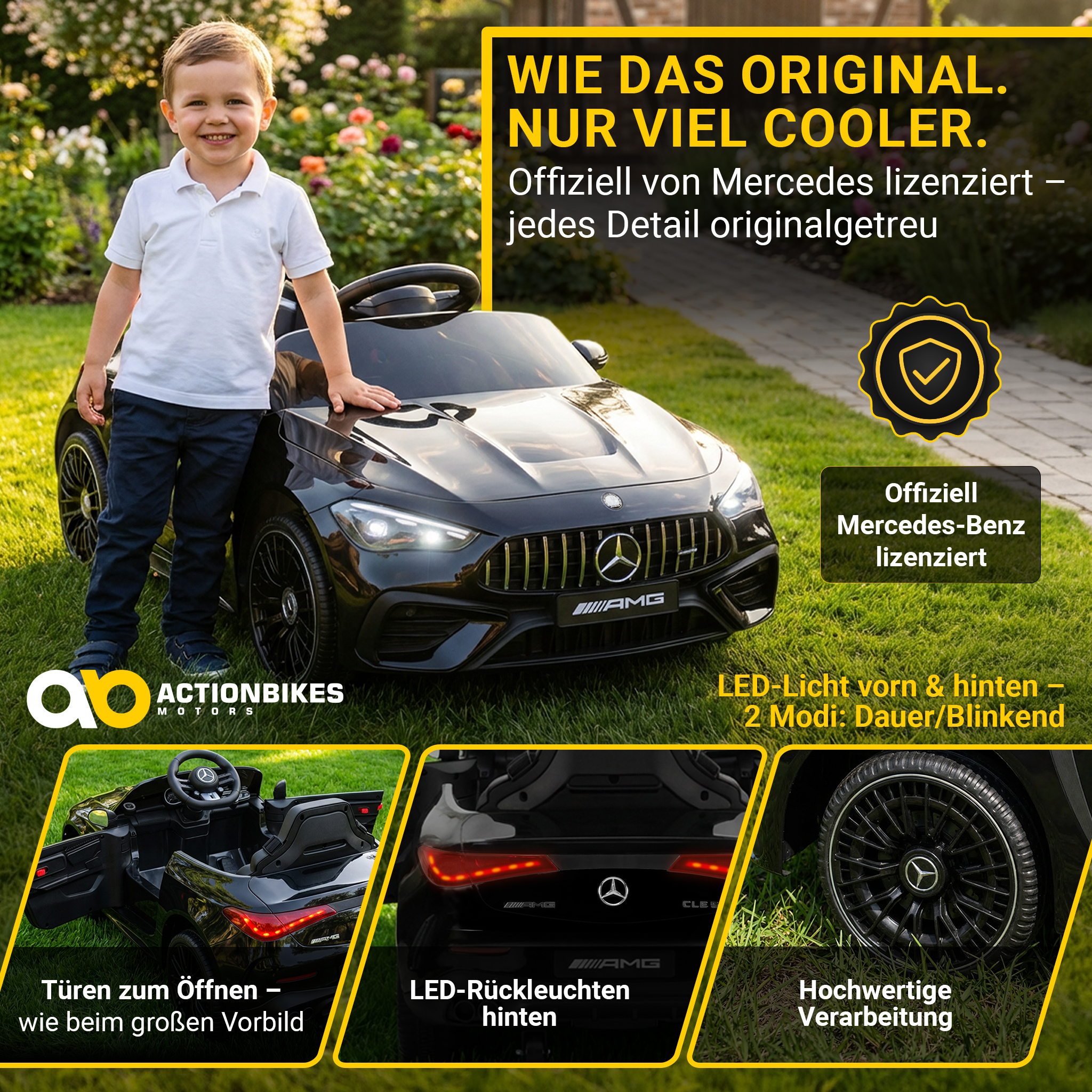 Kinder-Elektroauto Mercedes AMG CLE 53, Bremsautomatik, 3-5 km/h, Soft-Start, LED, Fernbedienung – Bild 18