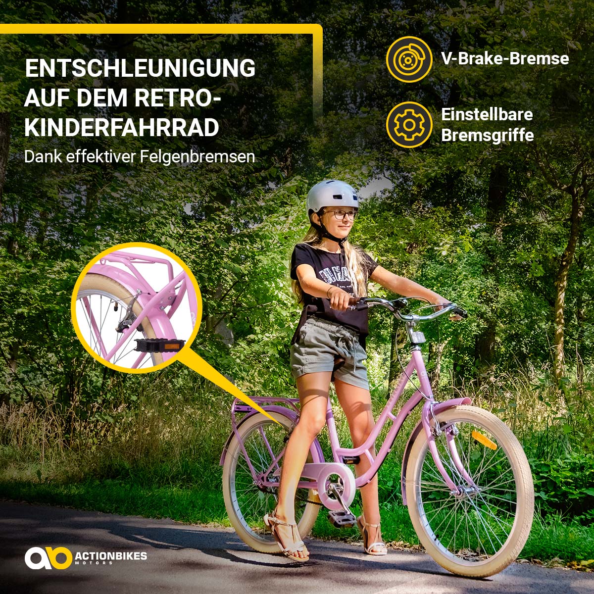 Kinderfahrrad Retrostar 24 Zoll, Rosa, Fahrradständer, Gepäckträger, Sattel gefedert – Bild 12