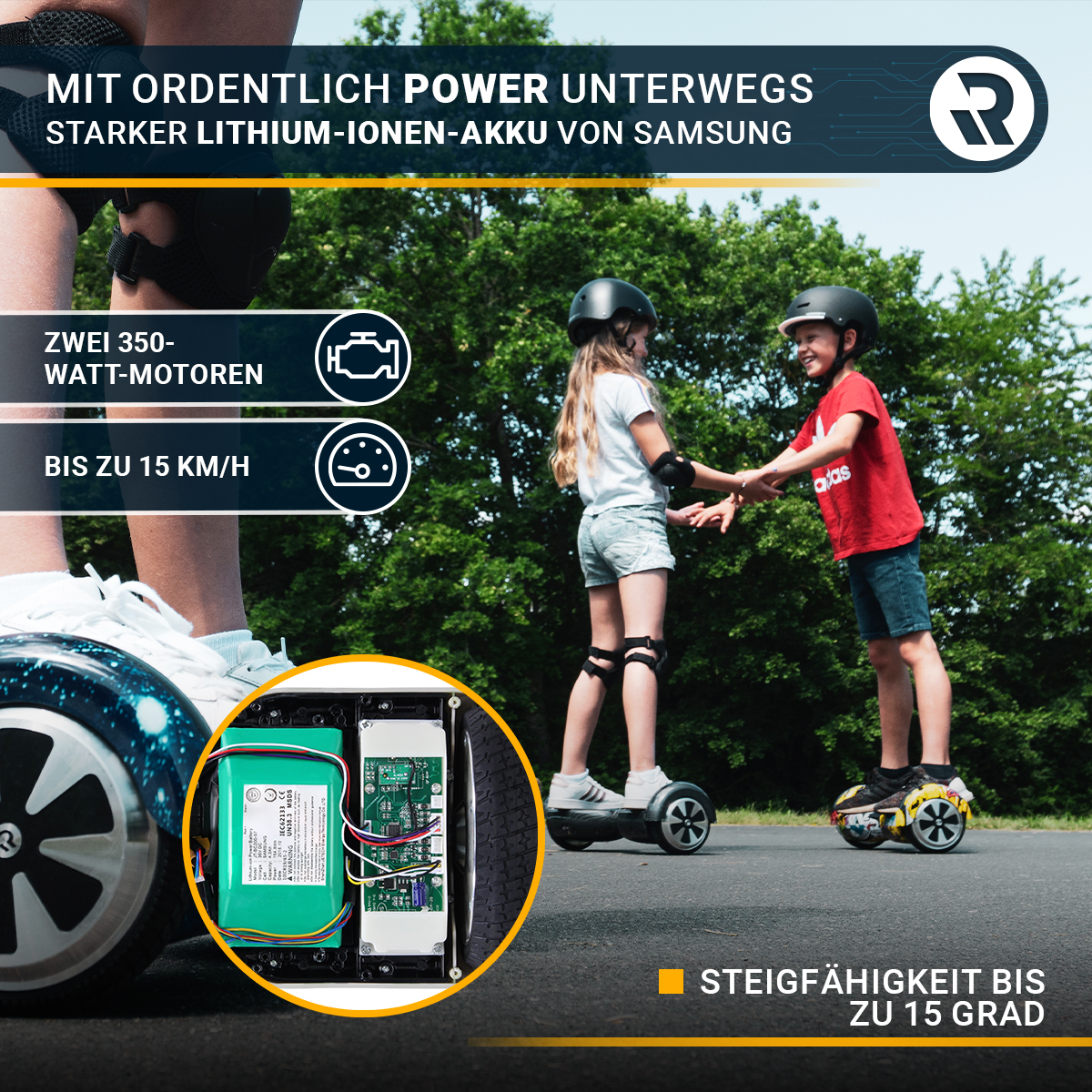 ROBWAY W1 Hoverboard für Erwachsene & Kinder, 6,5 Zoll, Self-Balance, Bluetooth, App, 700 Watt, LEDs – Bild 9