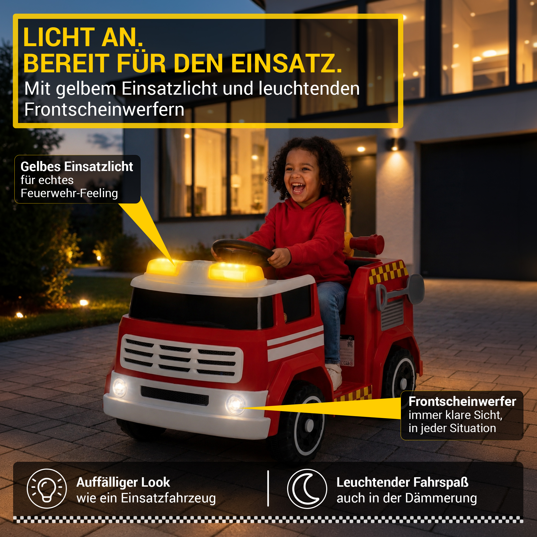 Kinder-Elektro-Feuerwehrauto LF112, Wasserspritze, Sirene, Sprechanlage, Einsatzlicht, 50W, MP3 – Bild 15