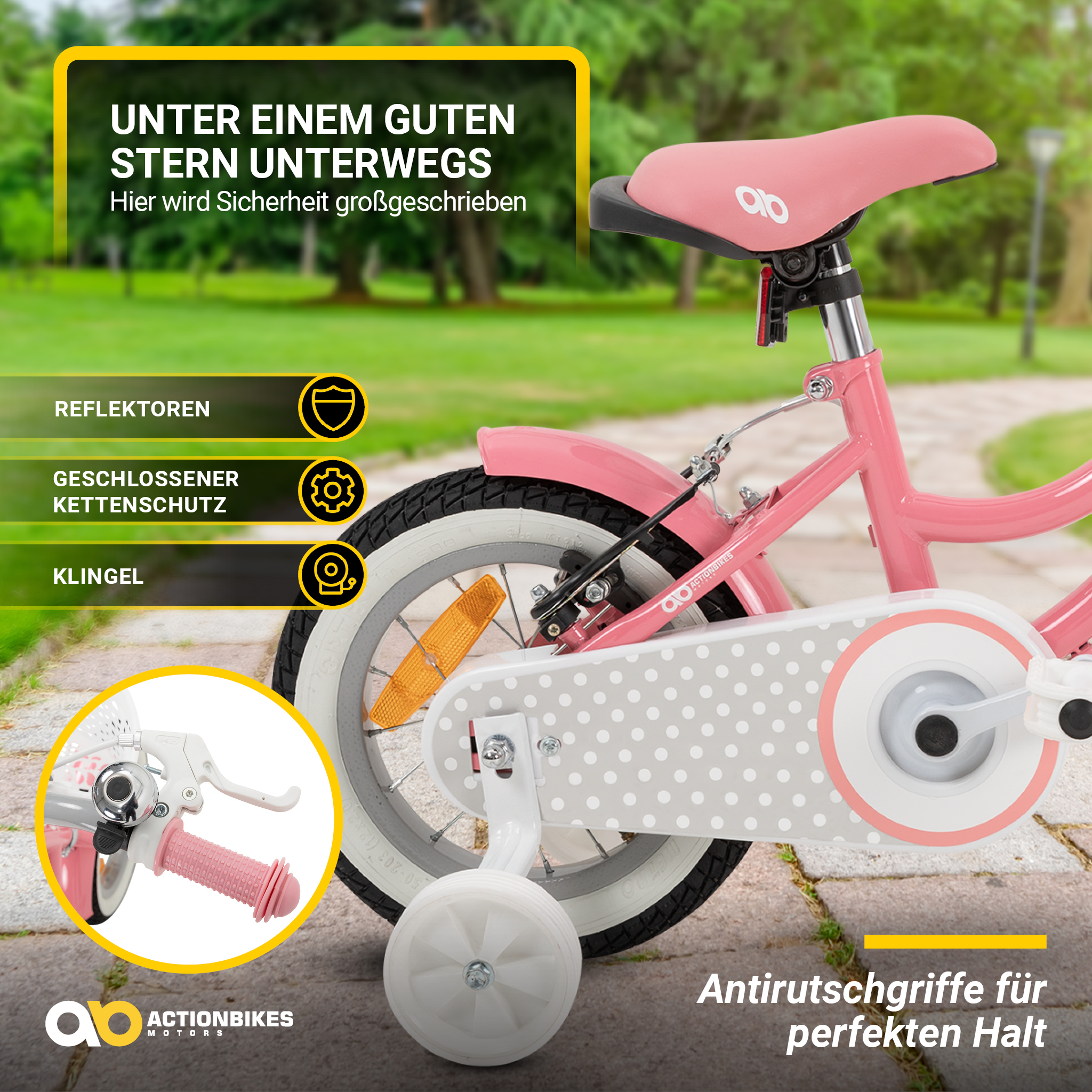 Kinderfahrrad Starlight 12 Zoll, Rosa, Stützräder, Fahrradkorb, Klingel, Kettenschutz – Bild 15