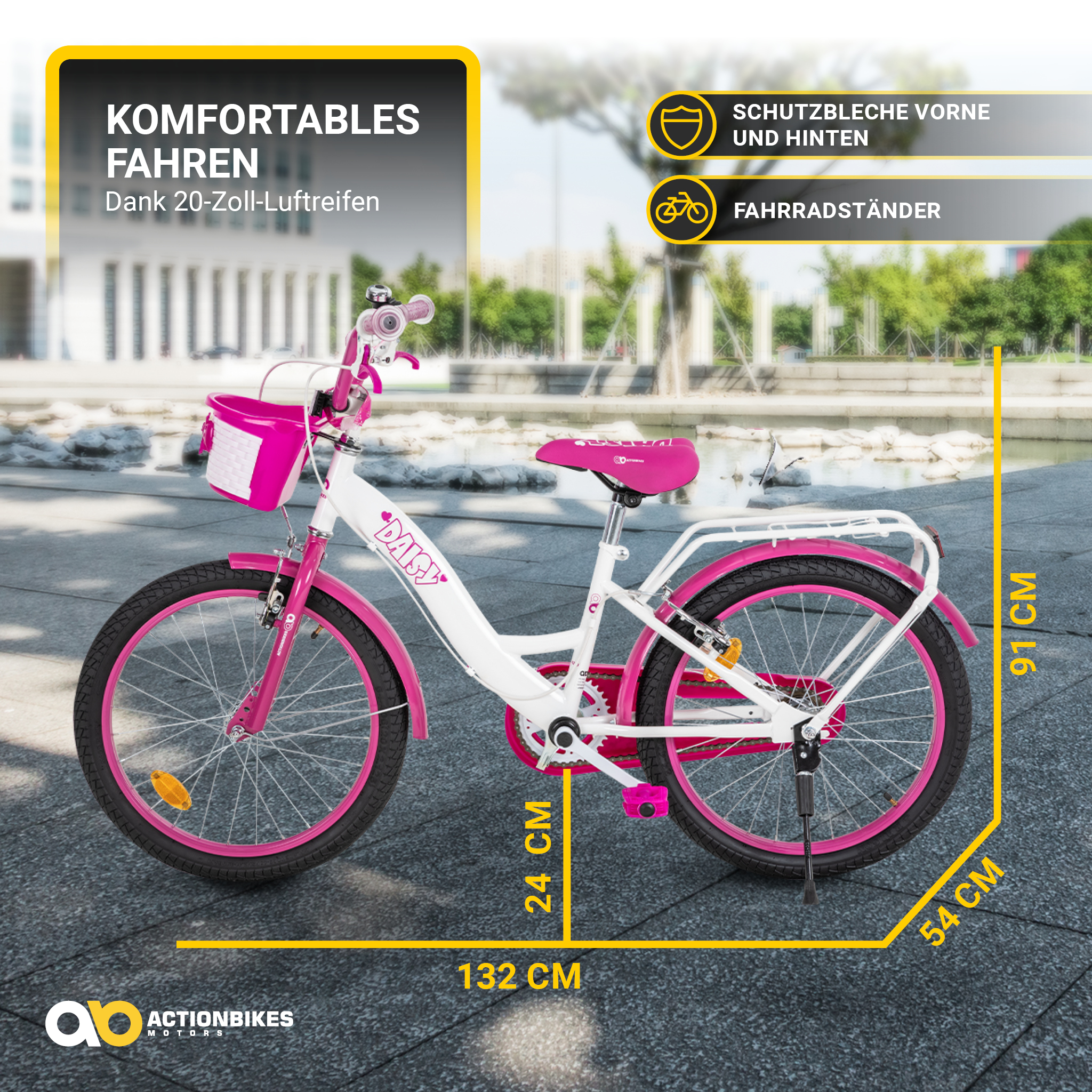 Kinderfahrrad Daisy 20 Zoll, pink, V-Brake-Bremsen, Antirutschgriffe, Kettenschutz, Korb – Bild 15