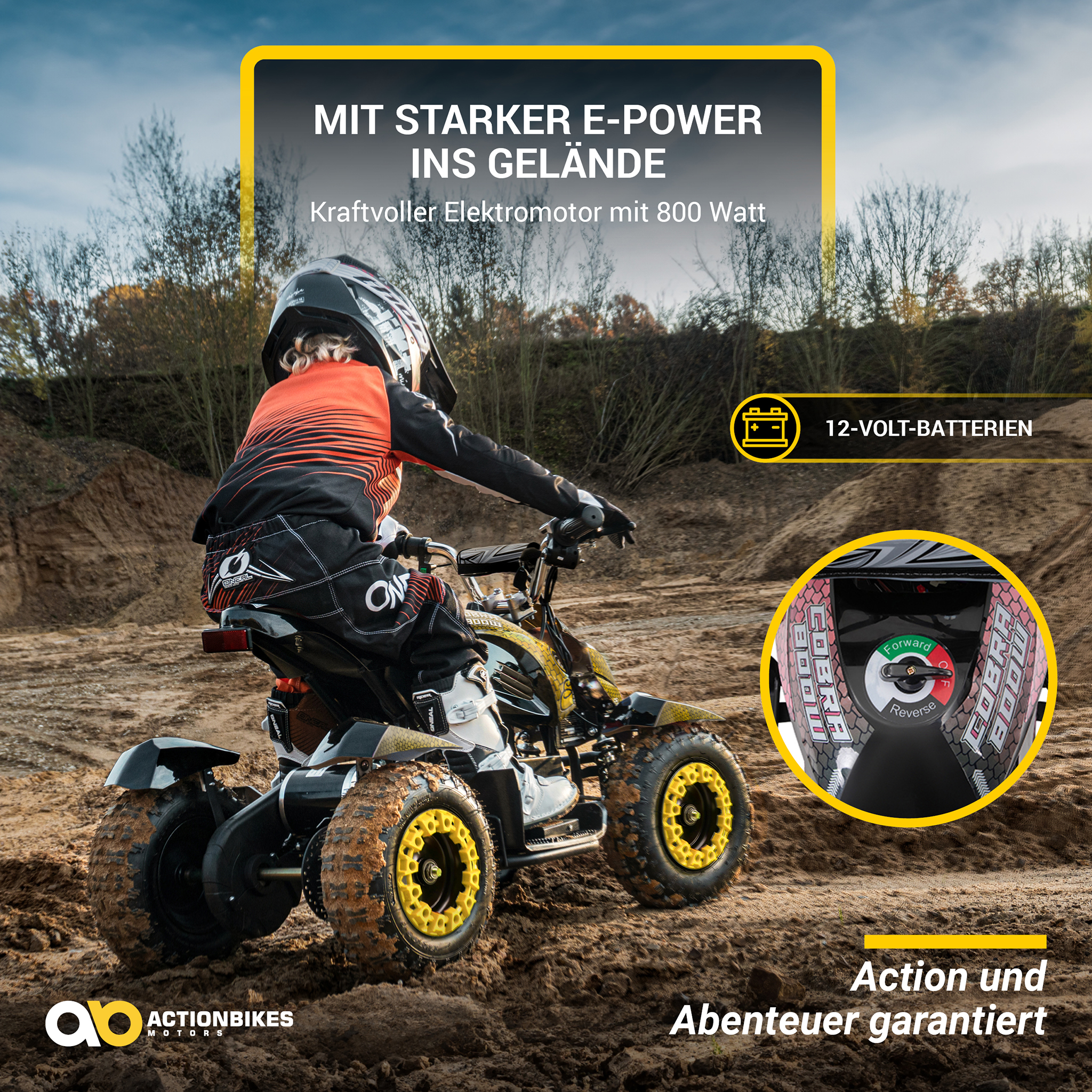 Elektro-Kinderquad Cobra, 800 Watt, bis 24 km/h, ab 8 Jahren, Federung, 3x 12V-Akku, Scheibenbremsen – Bild 4
