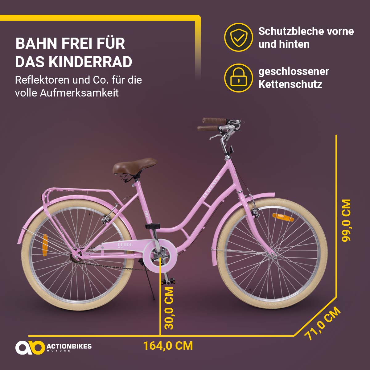 Kinderfahrrad Retrostar 24 Zoll, Rosa, Fahrradständer, Gepäckträger, Sattel gefedert – Bild 2