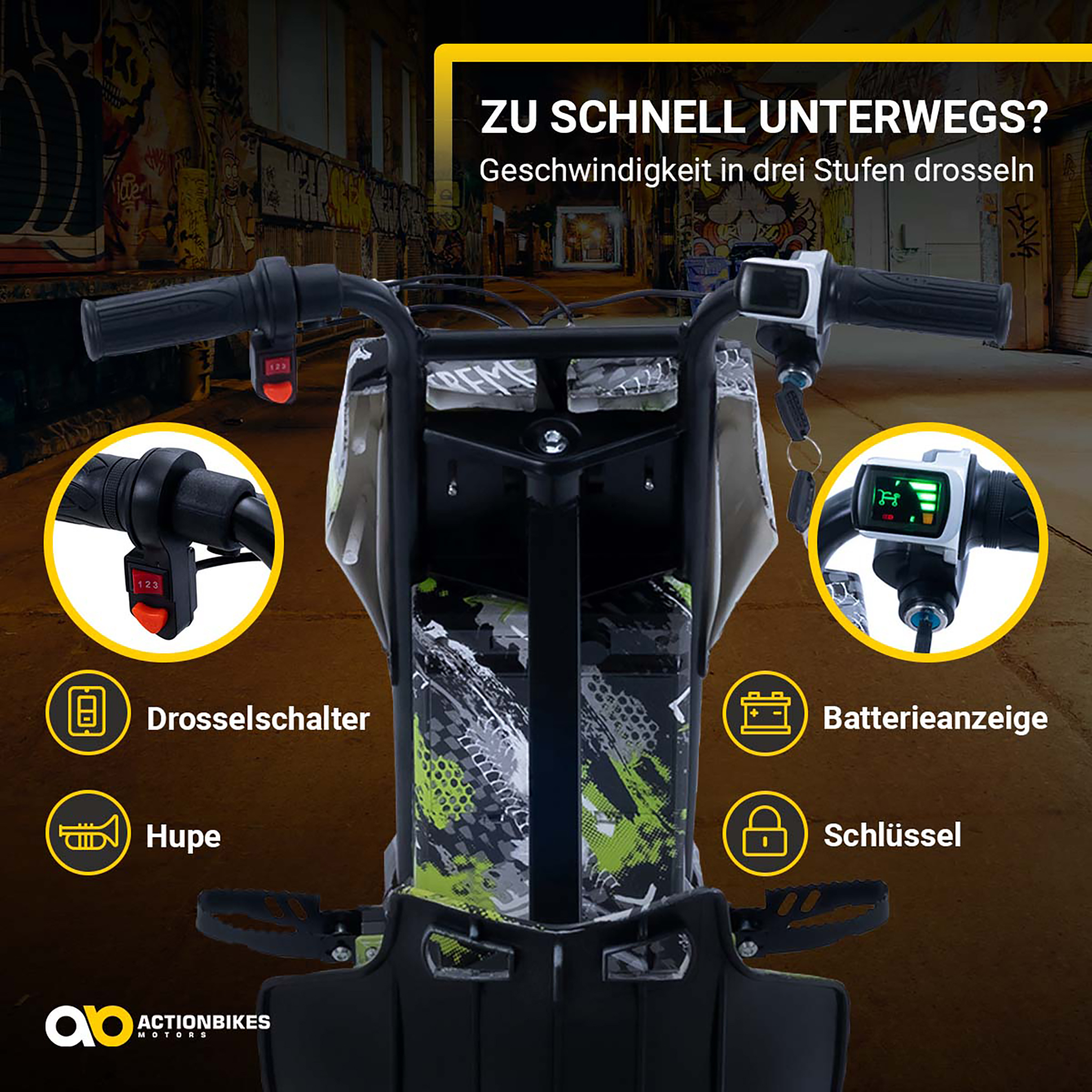 Elektro-Drift-Trike für Kinder, Drift-Scooter 2.0, bis zu 15km/h, drosselbar, Hupe, LED-Driftrollen – Bild 6