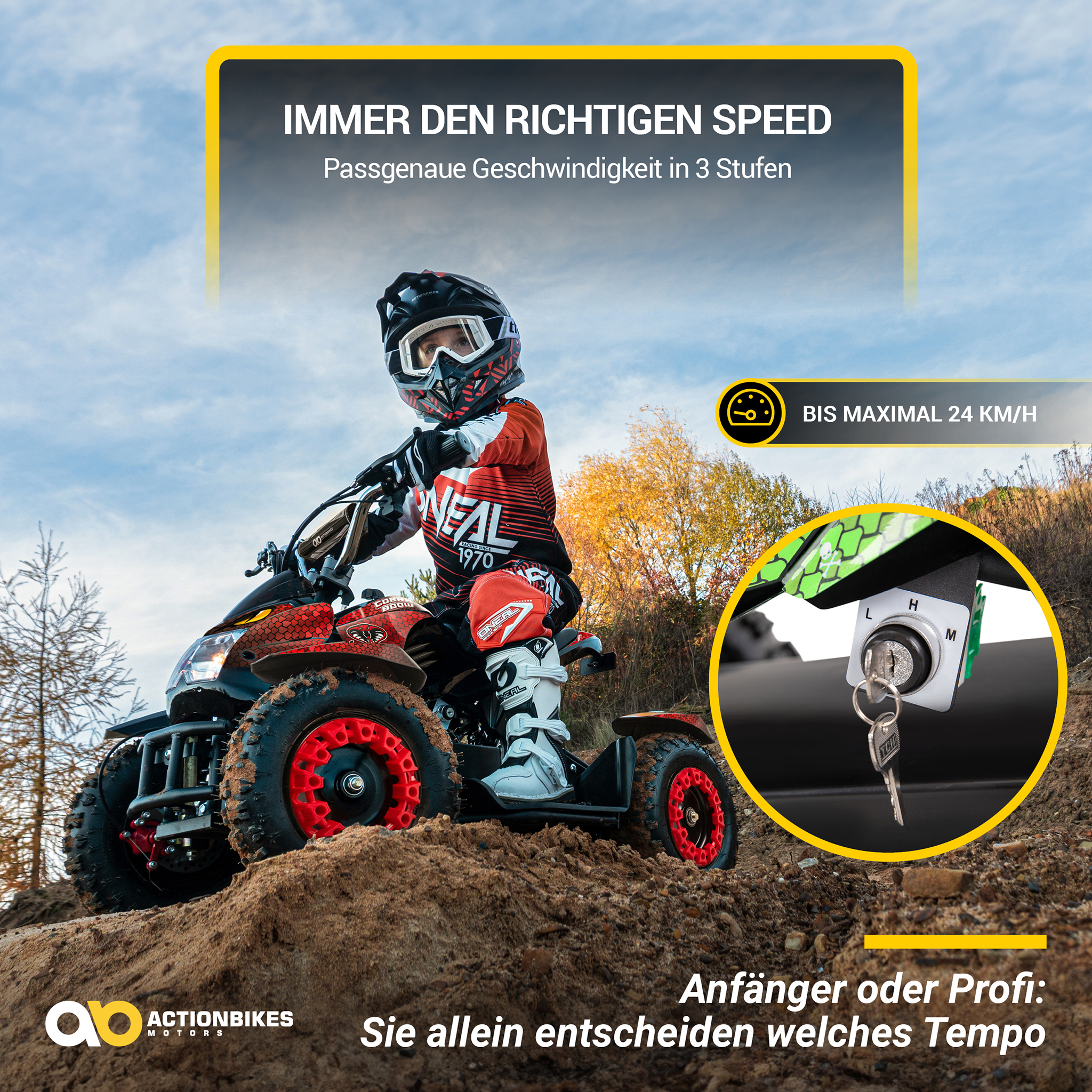 Elektro-Kinderquad Cobra, 800 Watt, bis 24 km/h, ab 8 Jahren, Federung, 3x 12V-Akku, Scheibenbremsen – Bild 5