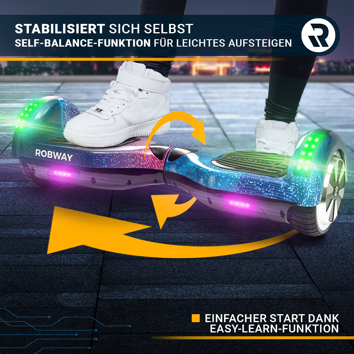 ROBWAY W1 Hoverboard für Erwachsene & Kinder, 6,5 Zoll, Self-Balance, Bluetooth, App, 700 Watt, LEDs – Bild 8
