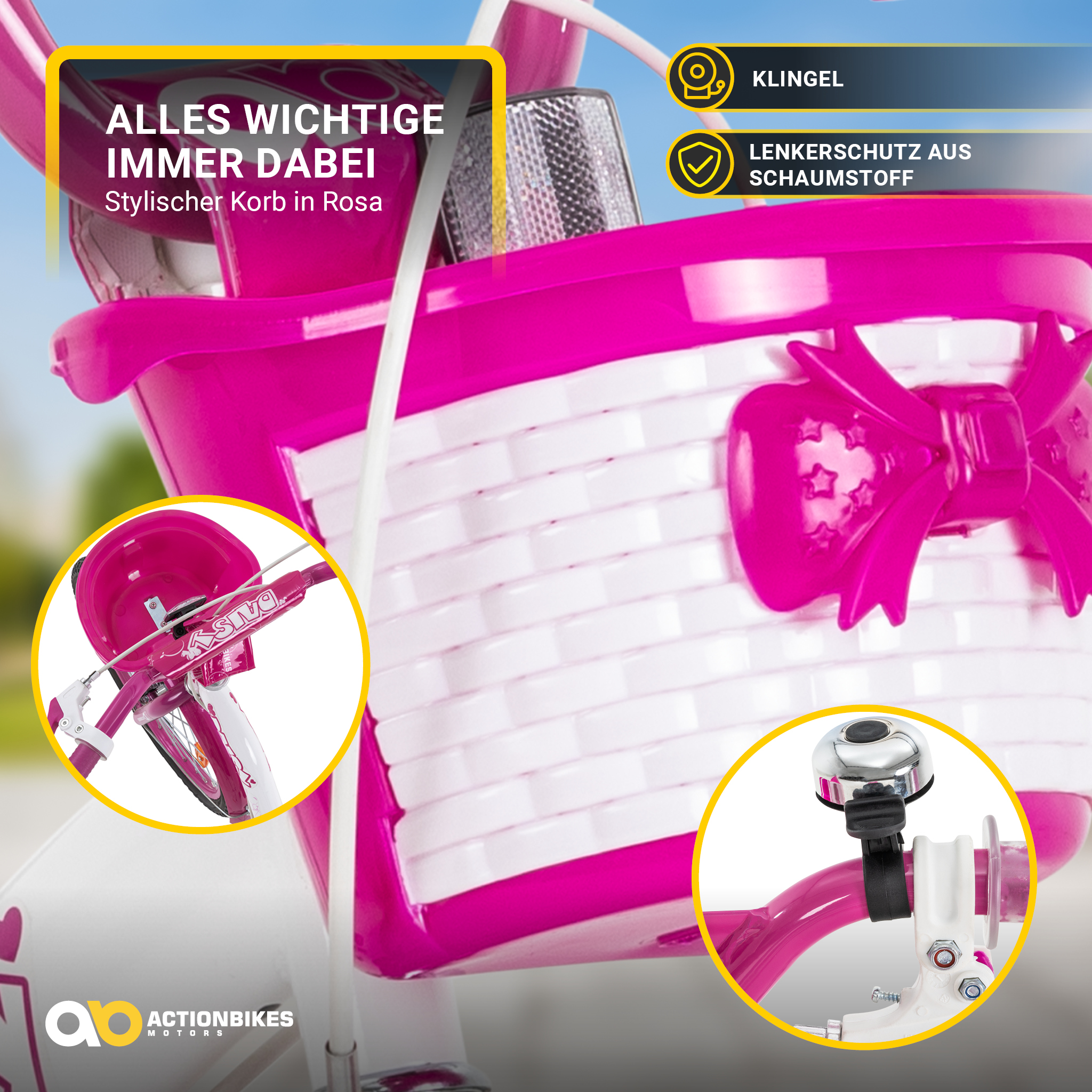 Kinderfahrrad Daisy 20 Zoll, pink, V-Brake-Bremsen, Antirutschgriffe, Kettenschutz, Korb – Bild 16