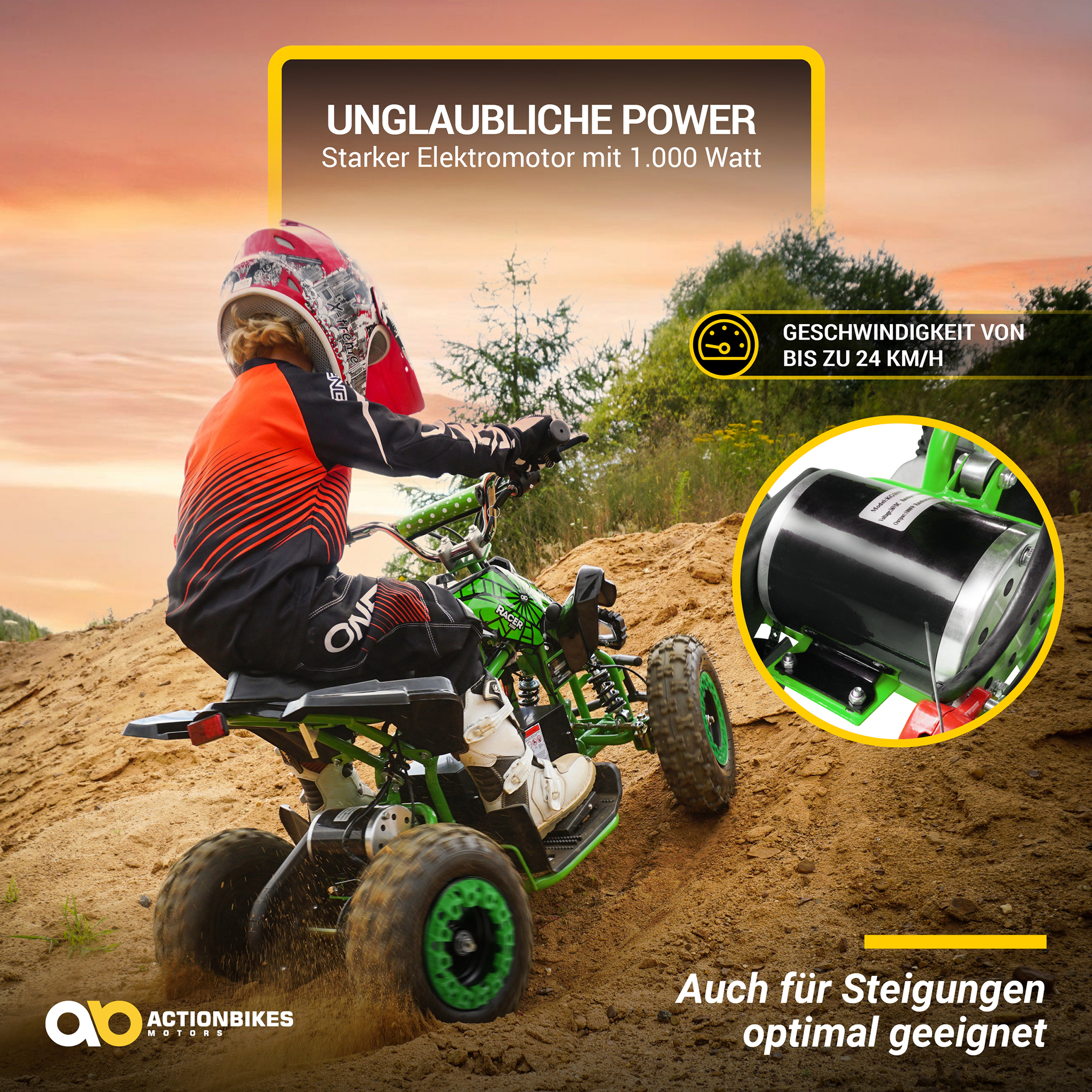 Elektro-Kinderquad Racer 1000, Pocket-Quad, 1000 Watt Elektromotor, 3 Batterien, Stossdämpfer, bis 24 km/h – Bild 6
