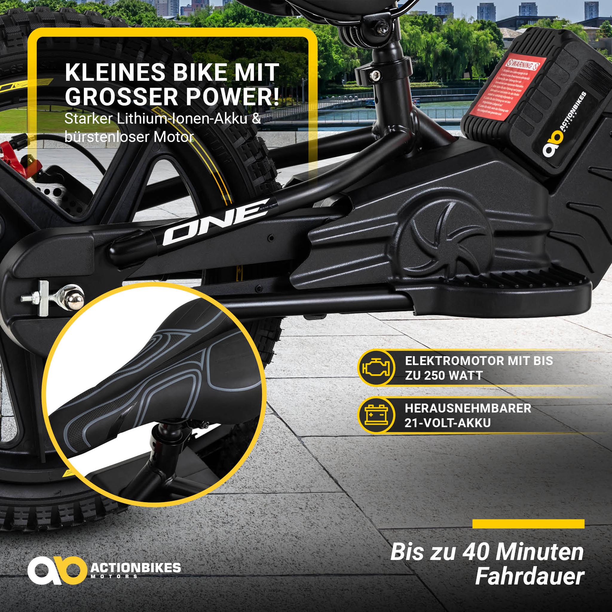 Elektro-Laufrad, 16 Zoll, Kinder-Balance-Bike m. 250 Watt, Scheibenbremsen, 3 Geschwindigkeitsstufen – Bild 16