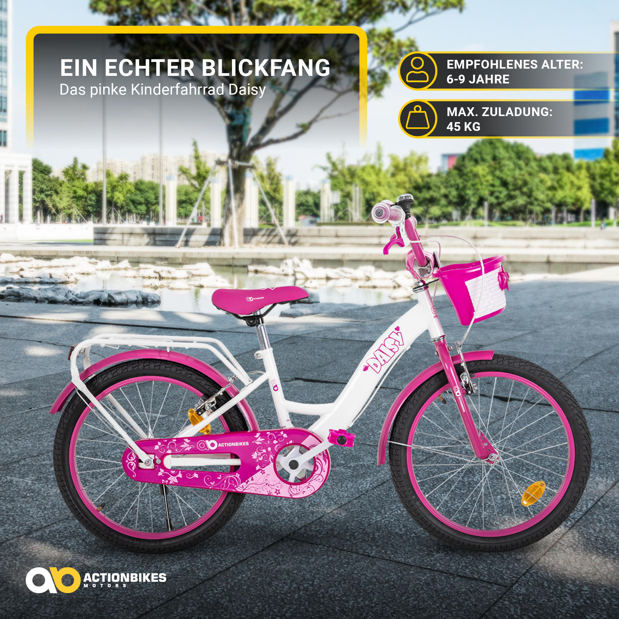 Kinderfahrrad Daisy 20 Zoll, pink, V-Brake-Bremsen, Antirutschgriffe, Kettenschutz, Korb – Bild 17