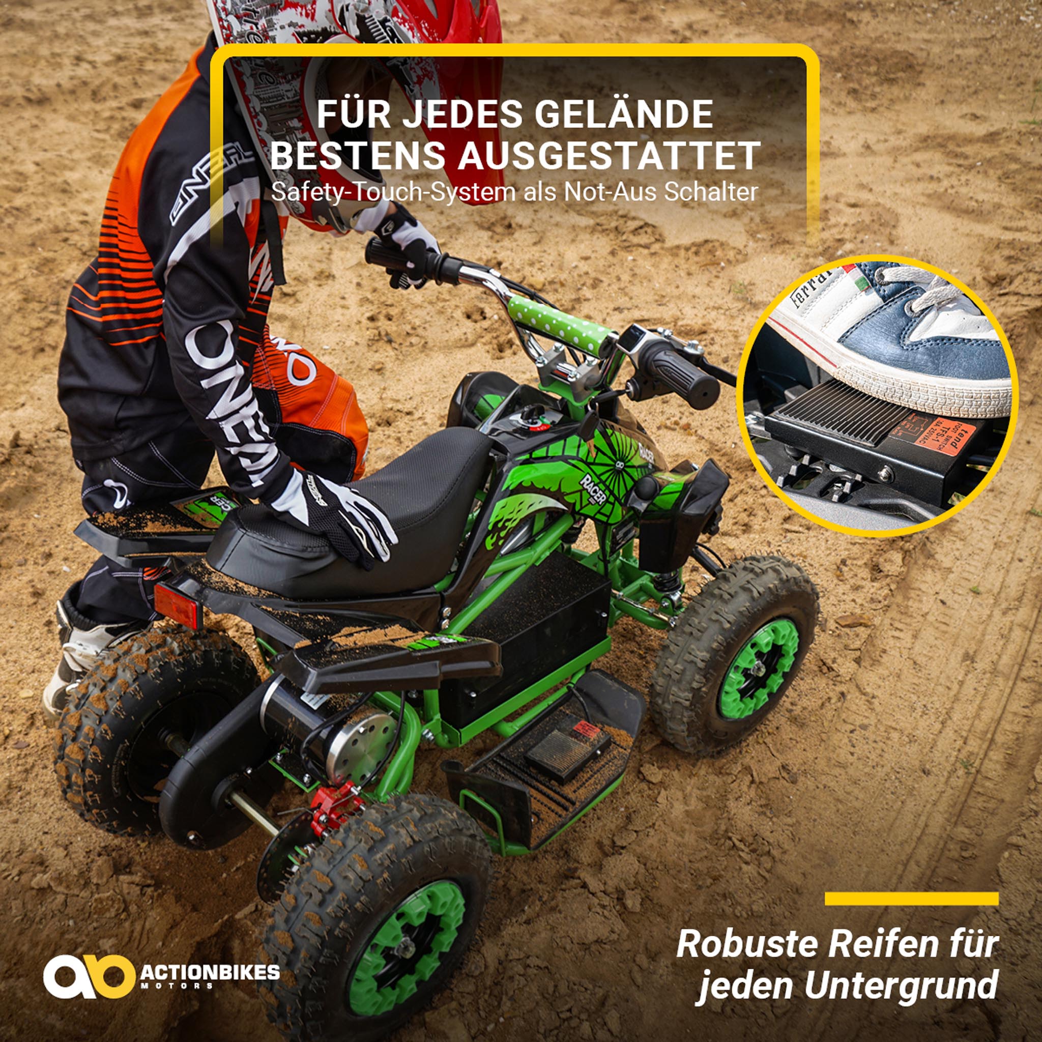 Elektro-Kinderquad Racer 1000, Pocket-Quad, 1000 Watt Elektromotor, 3 Batterien, Stossdämpfer, bis 24 km/h – Bild 7