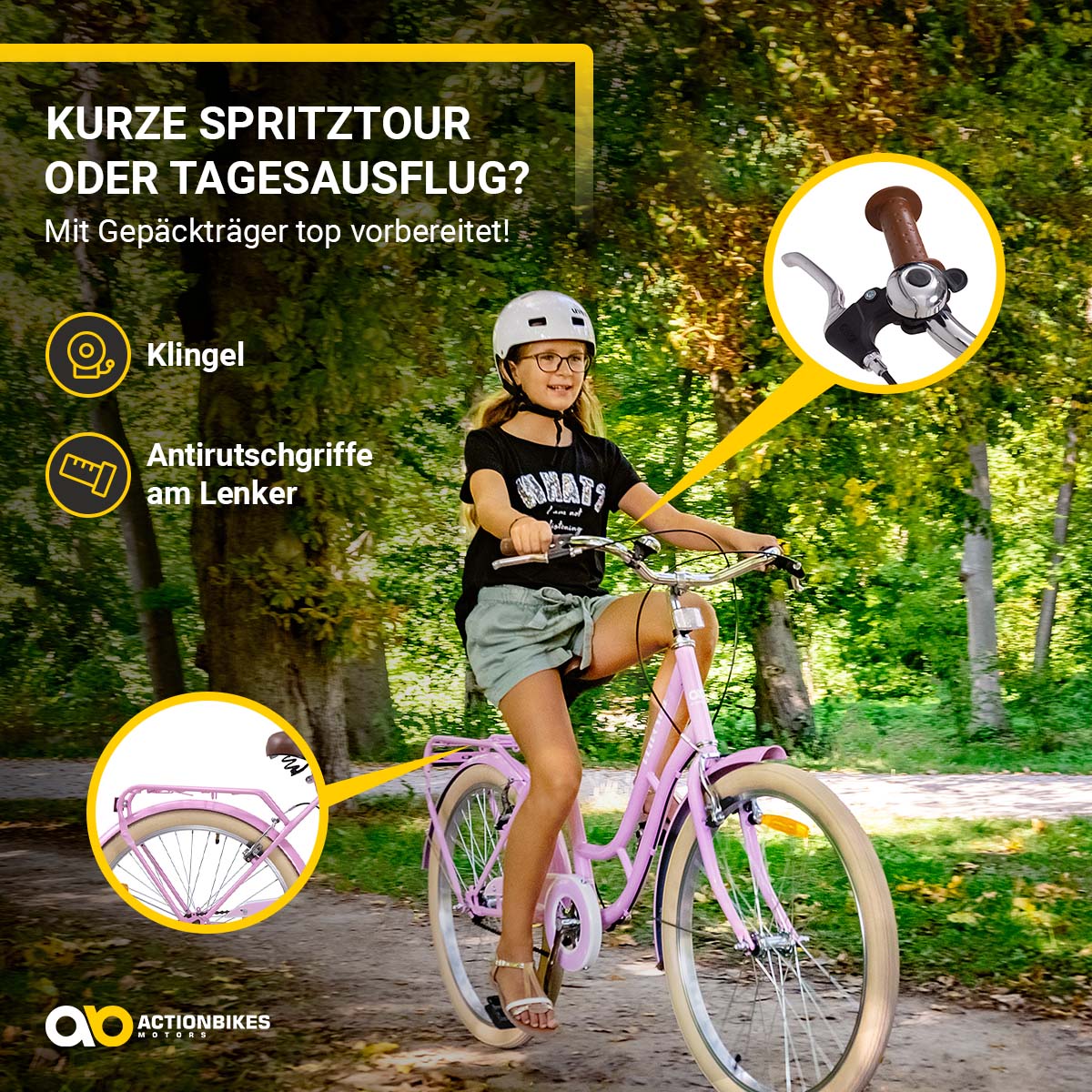 Kinderfahrrad Retrostar 24 Zoll, Rosa, Fahrradständer, Gepäckträger, Sattel gefedert – Bild 4