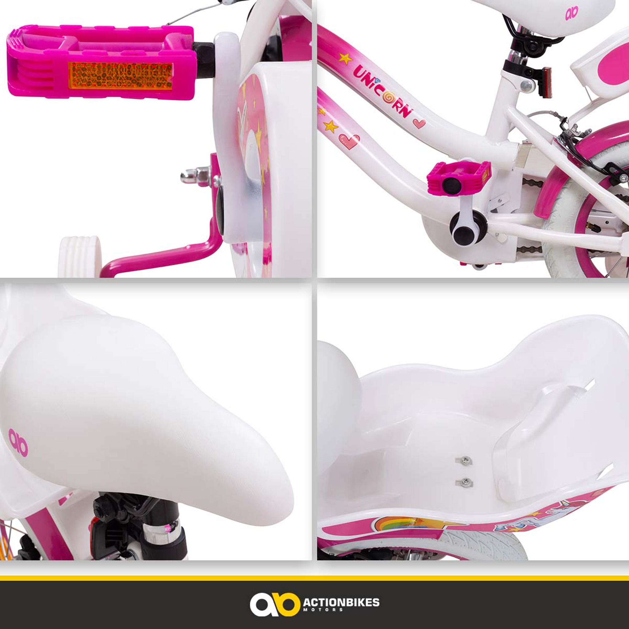Kinderfahrrad Unicorn 12 Zoll, Pink, Einhorn-Design, Puppensitz, Stützräder, Fahrradkorb – Bild 3