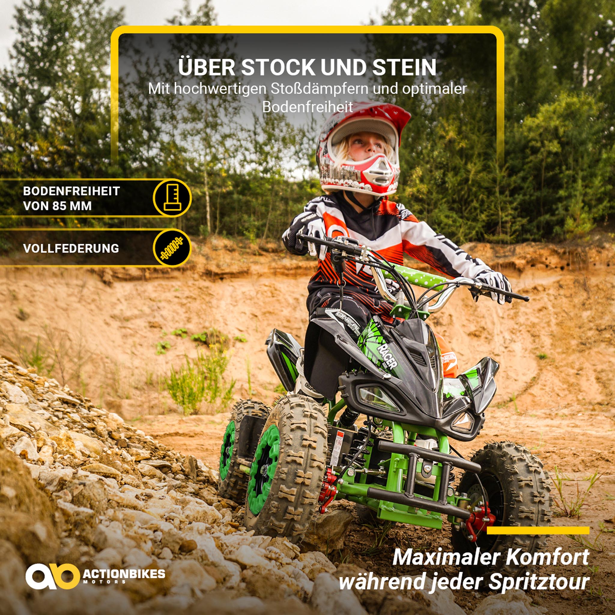 Elektro-Kinderquad Racer 1000, Pocket-Quad, 1000 Watt Elektromotor, 3 Batterien, Stossdämpfer, bis 24 km/h – Bild 8