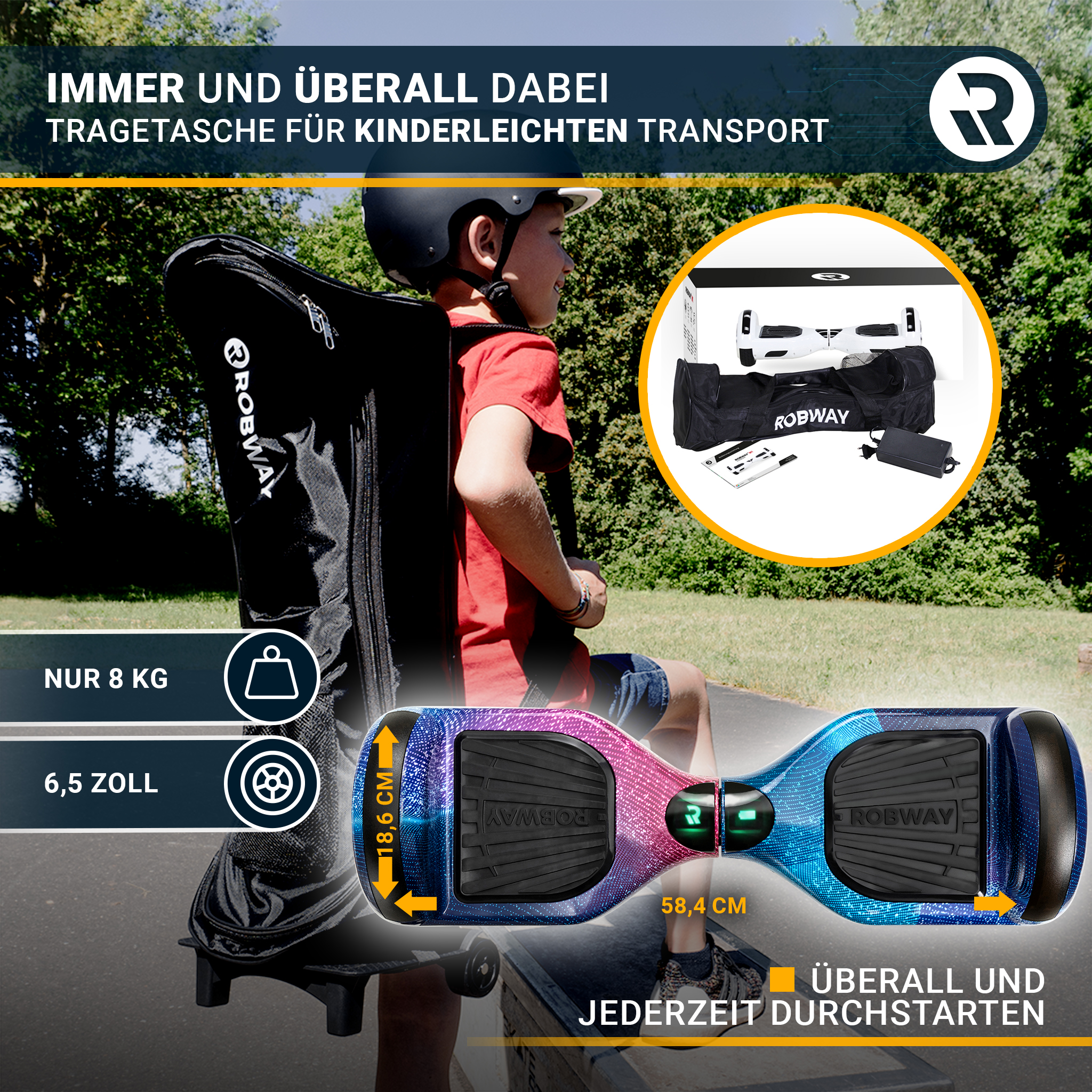 ROBWAY W1 Hoverboard für Erwachsene & Kinder, 6,5 Zoll, Self-Balance, Bluetooth, App, 700 Watt, LEDs – Bild 7