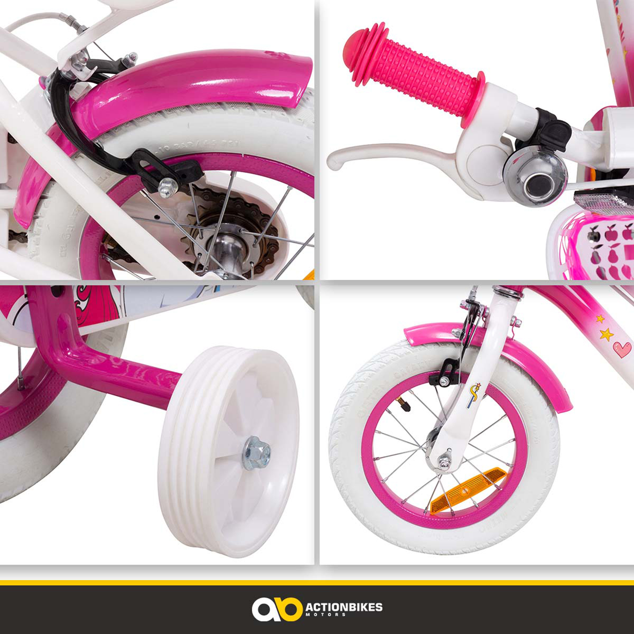 Kinderfahrrad Unicorn 12 Zoll, Pink, Einhorn-Design, Puppensitz, Stützräder, Fahrradkorb – Bild 4