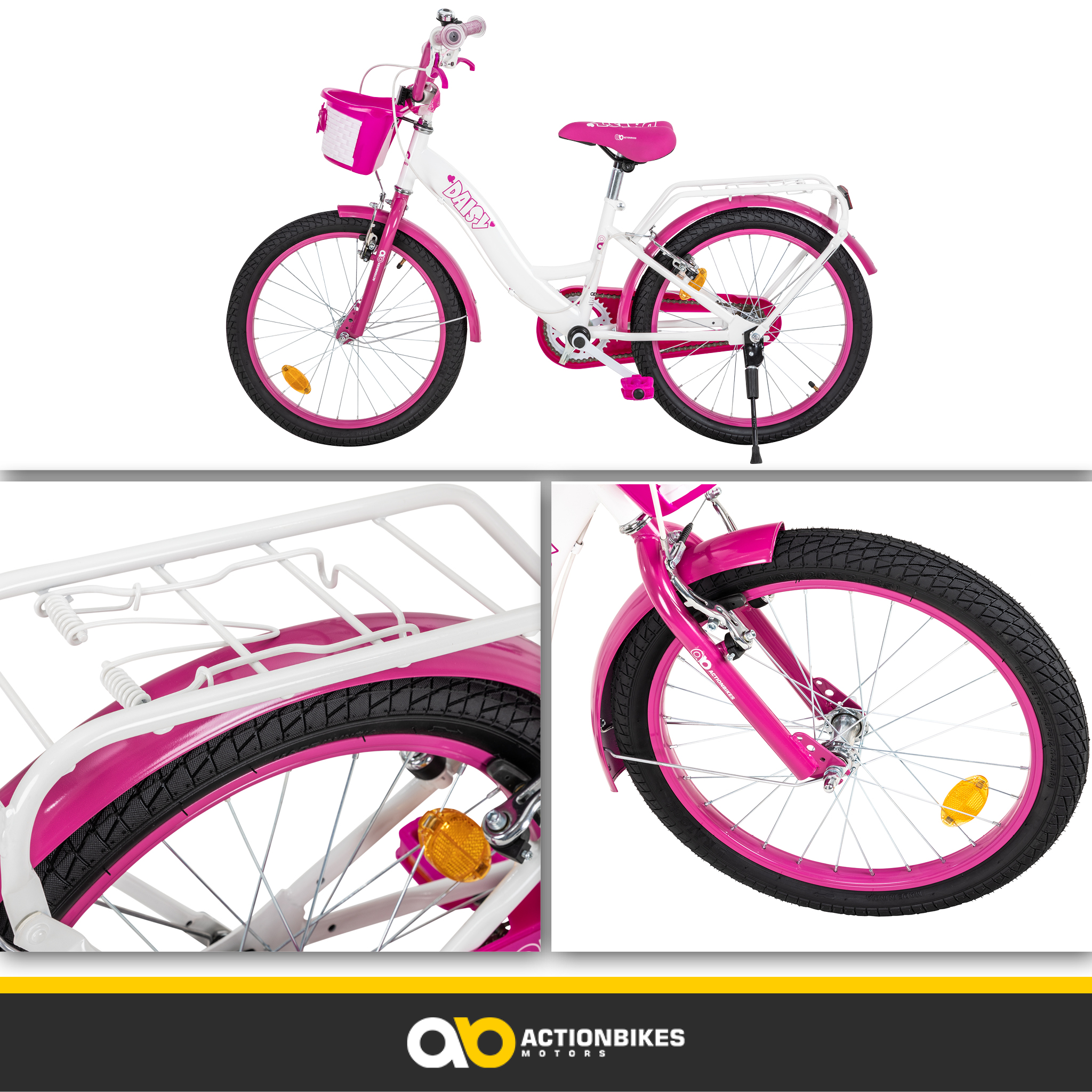 Kinderfahrrad Daisy 20 Zoll, pink, V-Brake-Bremsen, Antirutschgriffe, Kettenschutz, Korb – Bild 19